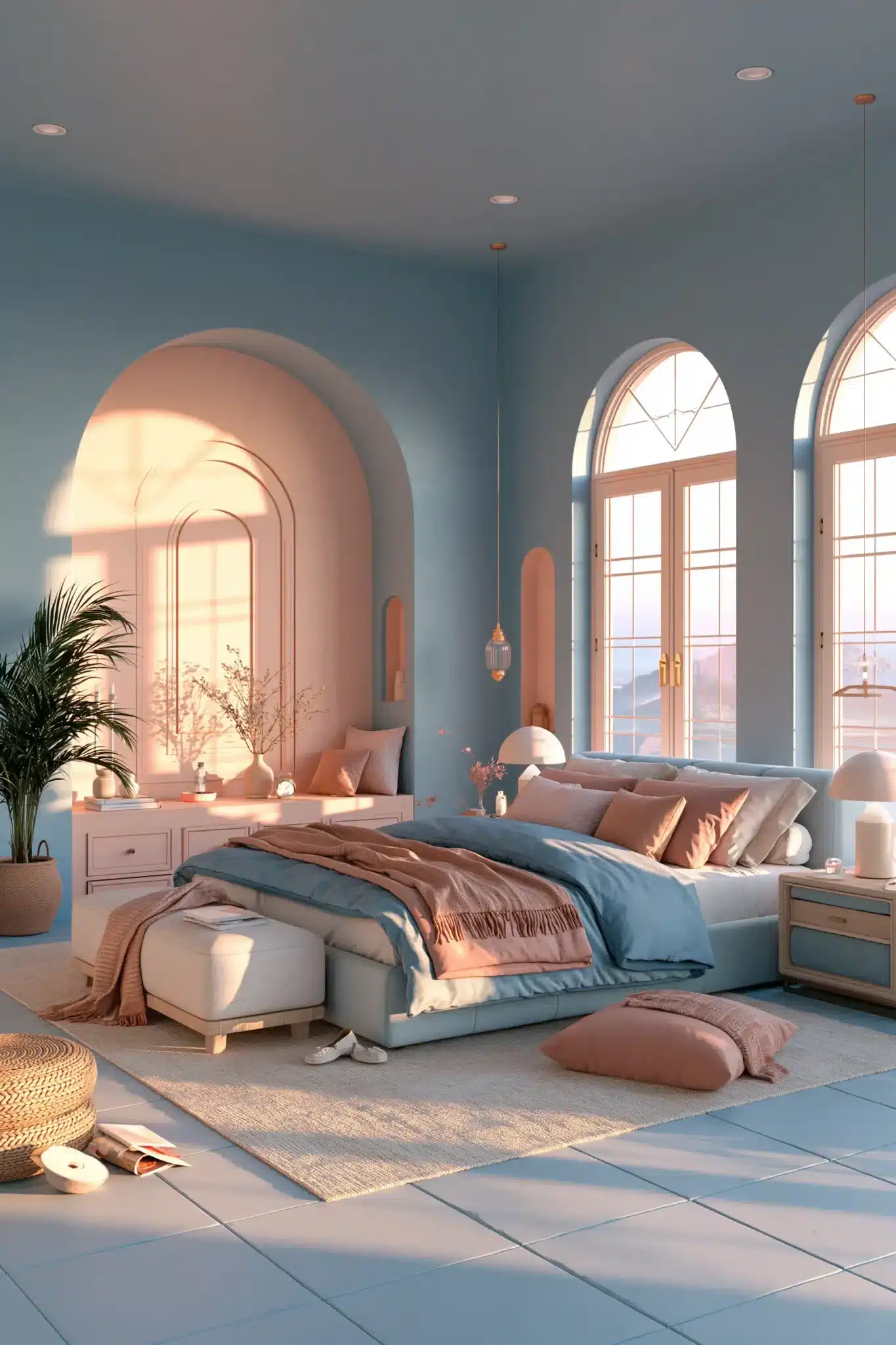 light blue and pink bedroom