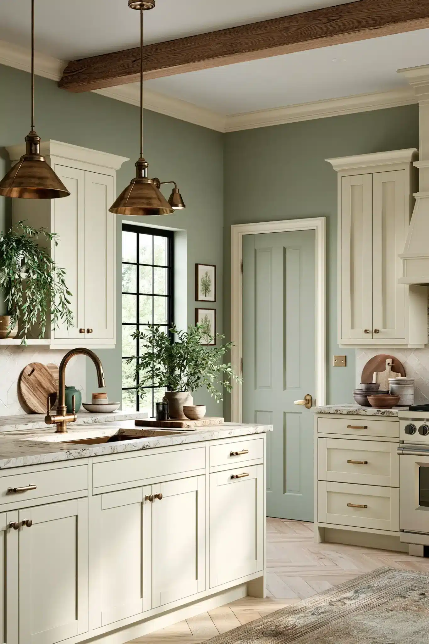 sage green and cream kitchen