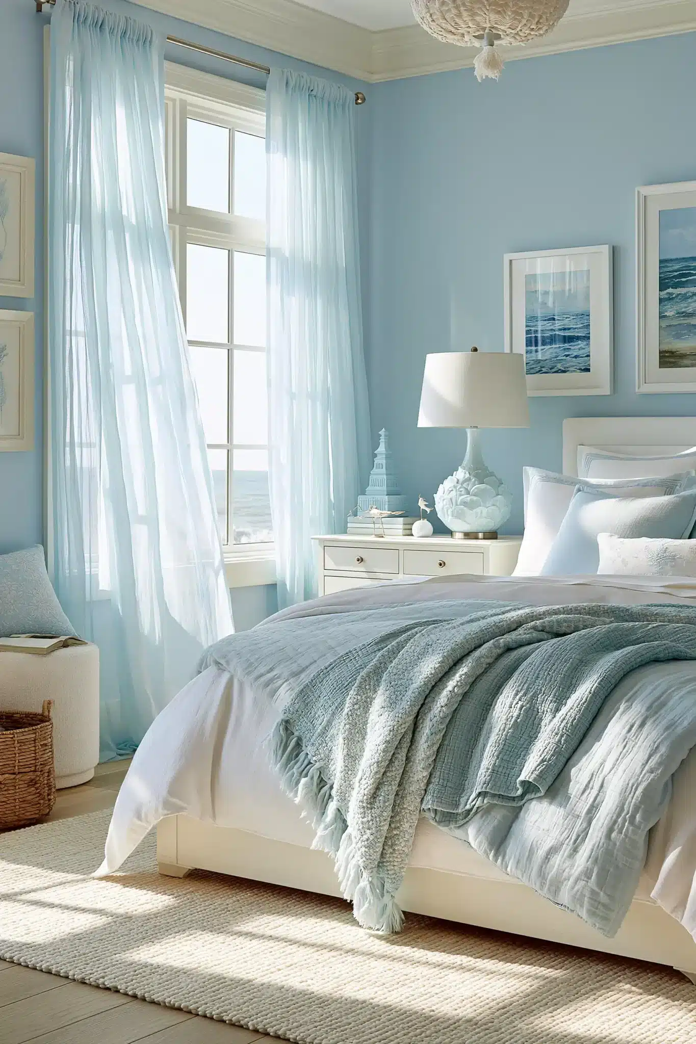 light blue and white bedroom