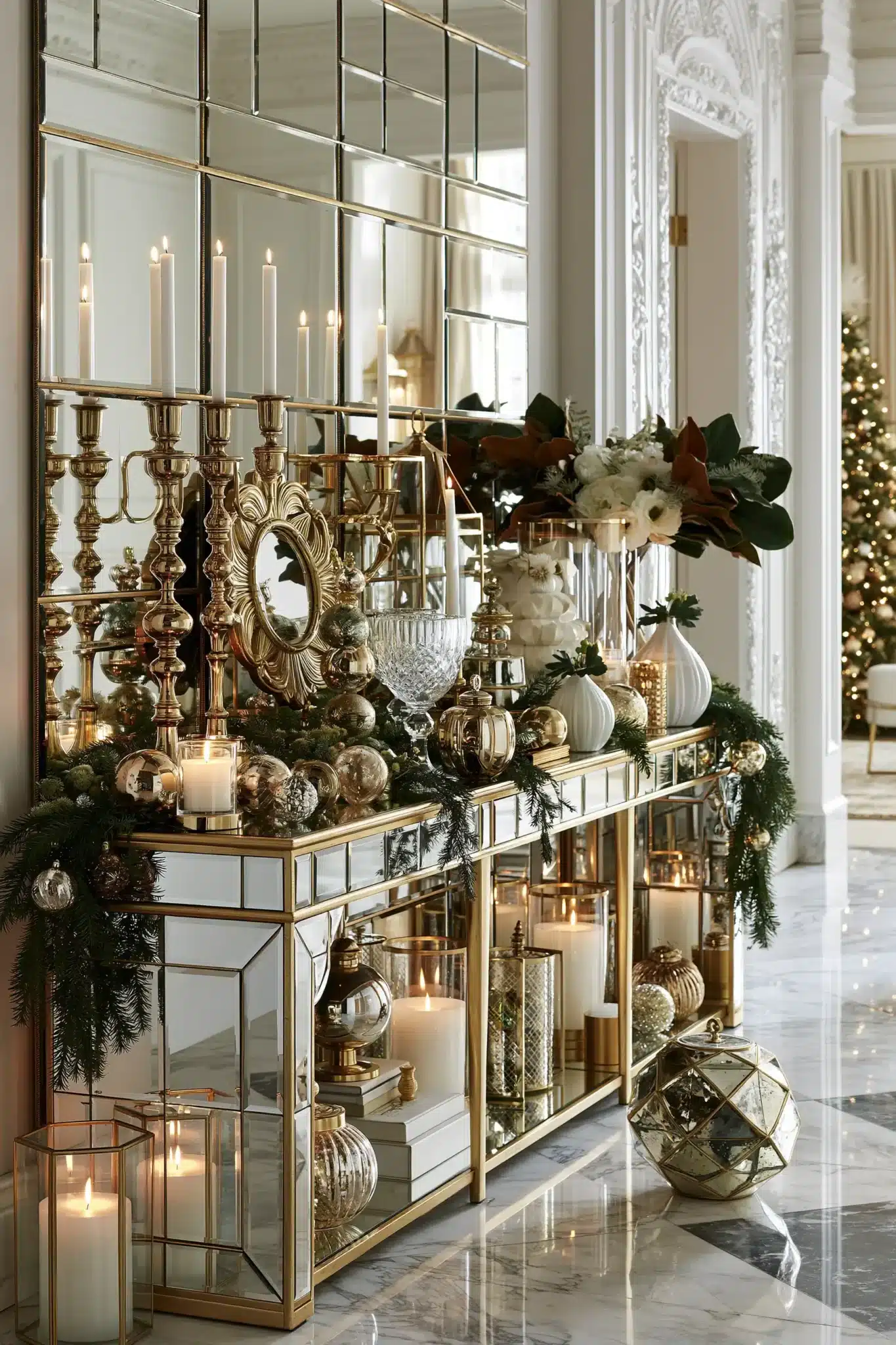 christmas entryway table decor