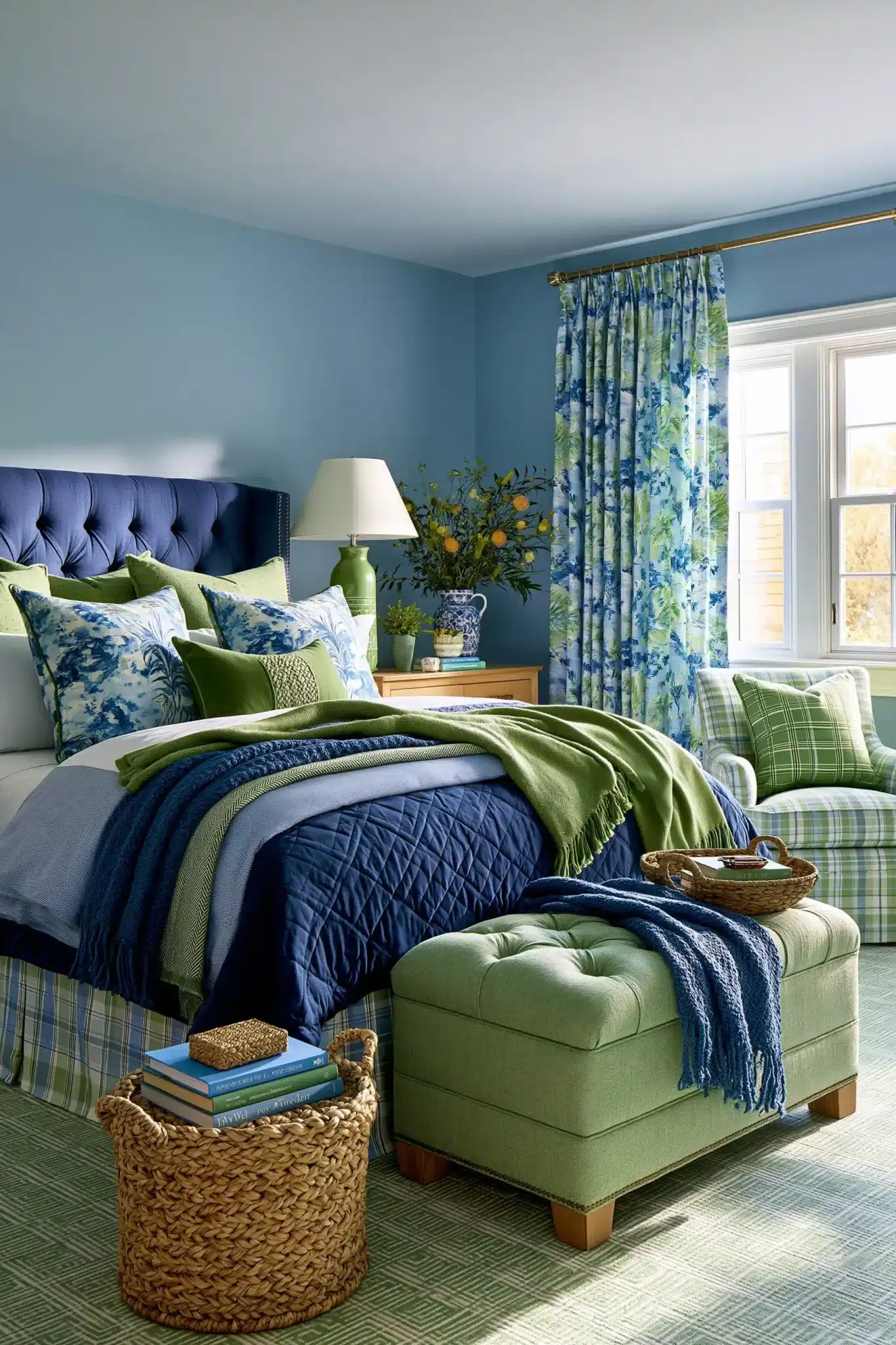 navy blue and green bedroom