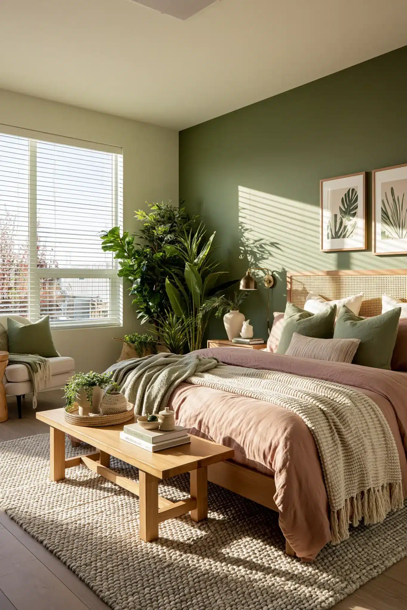 sage green and blush bedroom