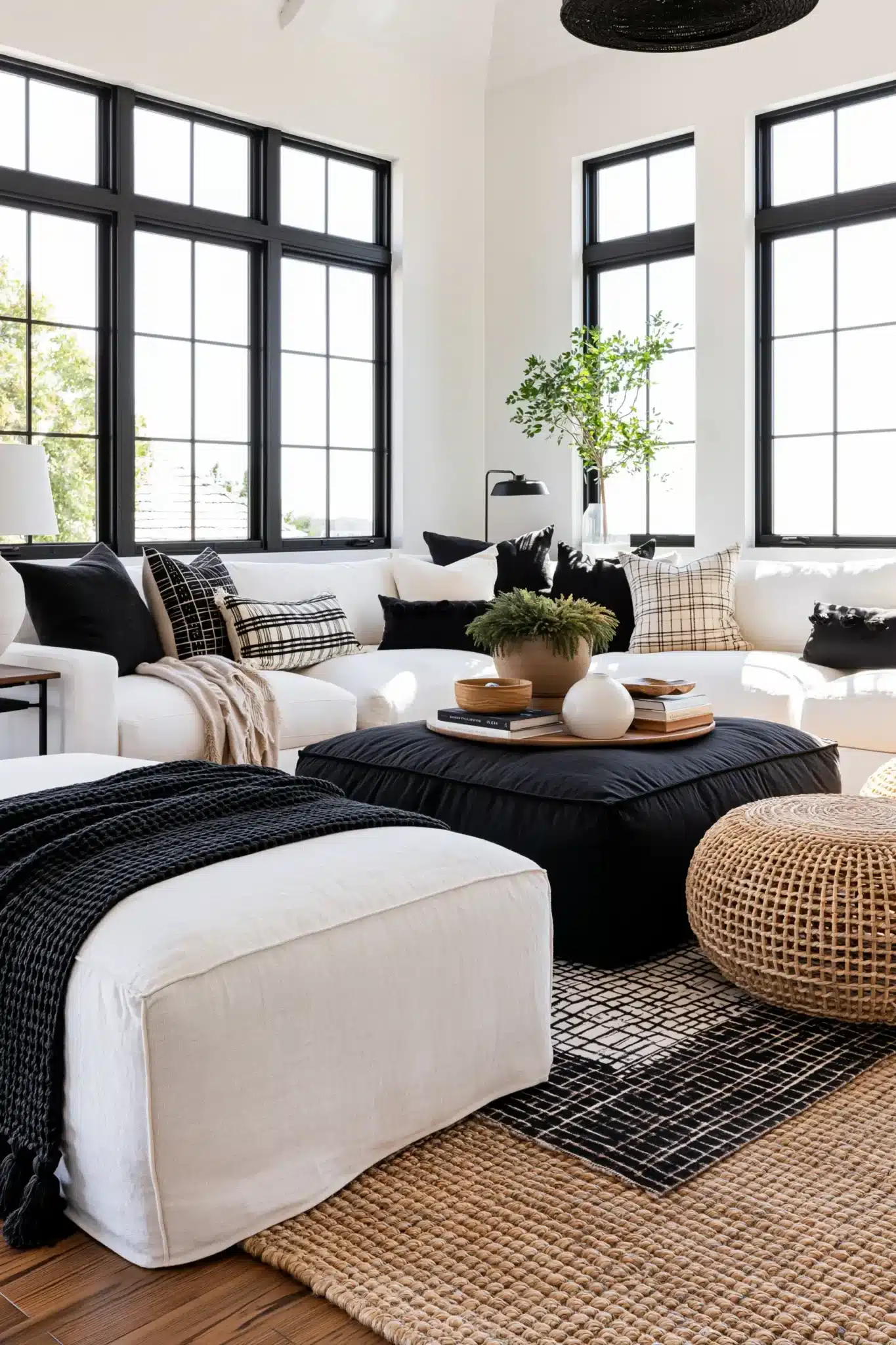 black and white living room decor