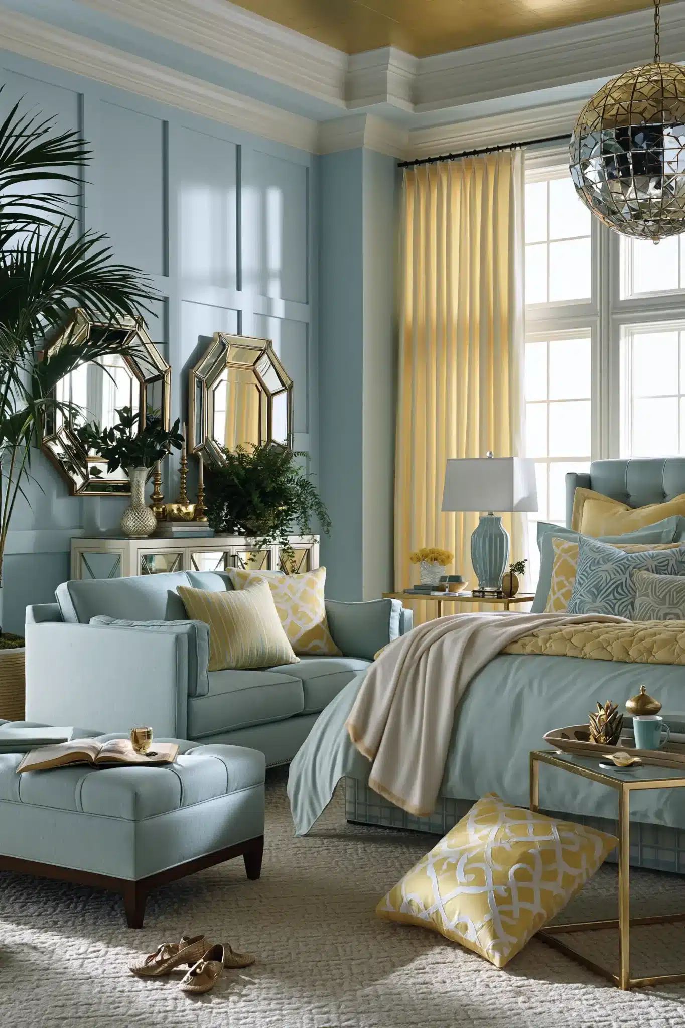 light blue and yellow bedroom