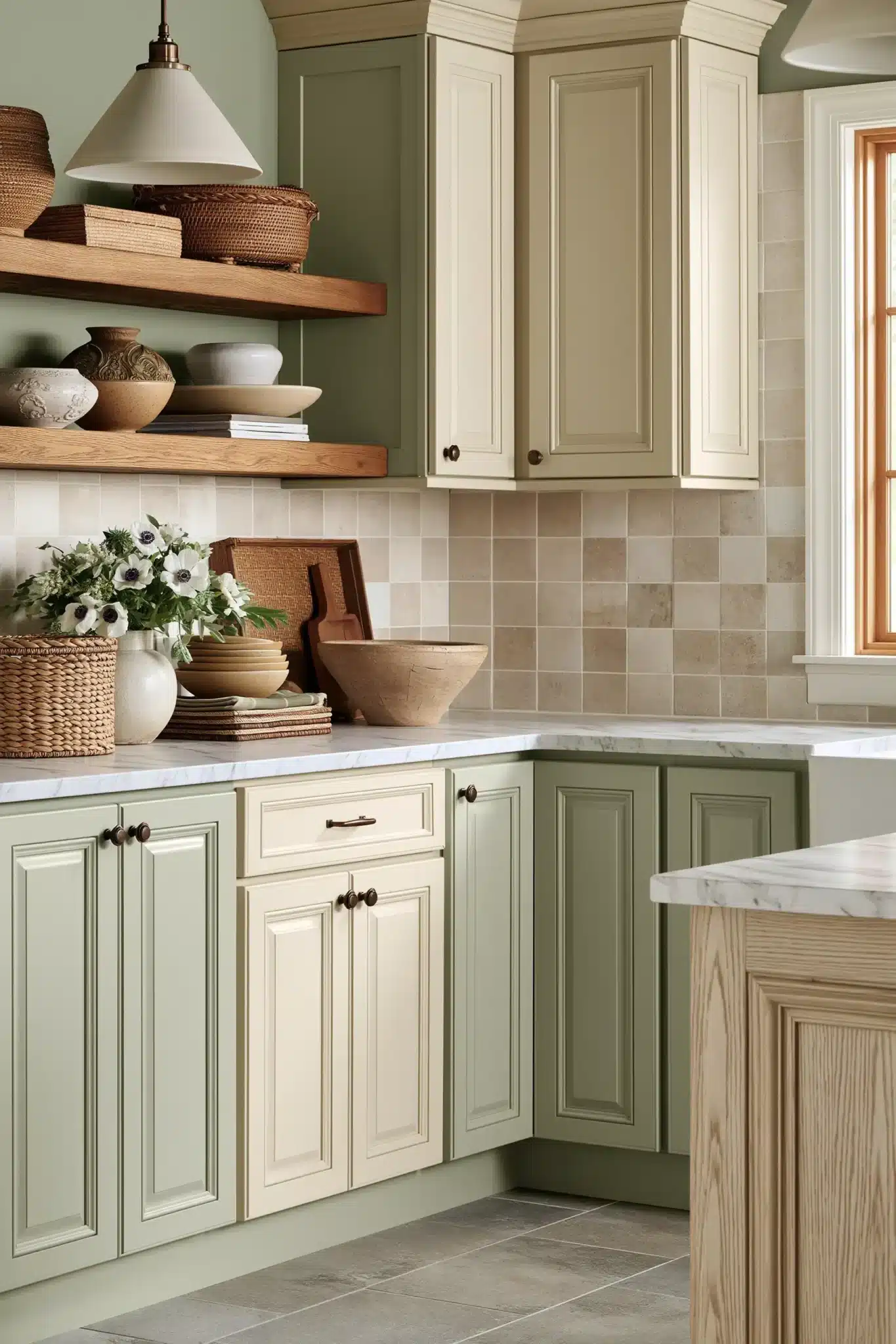 sage green and cream kitchen