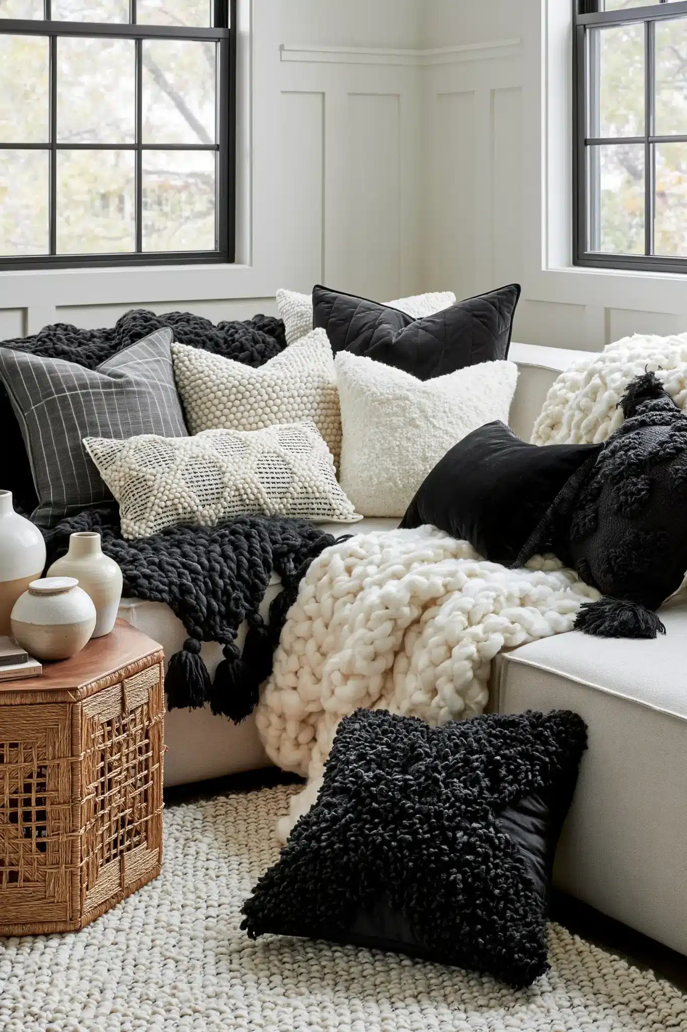 black and white living room decor