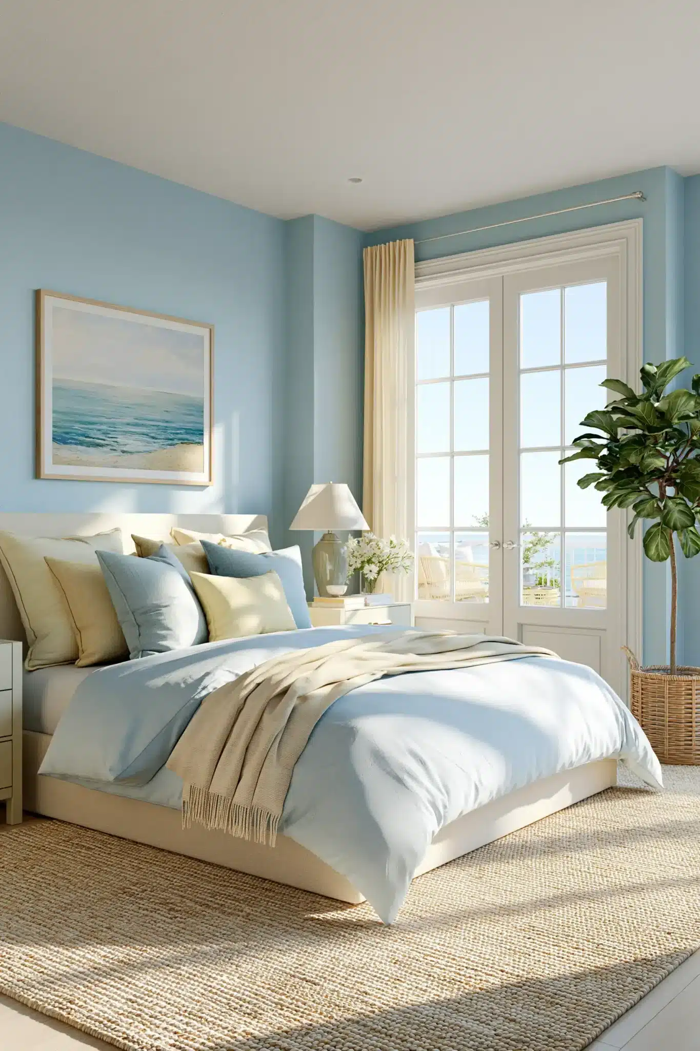 light blue and yellow bedroom