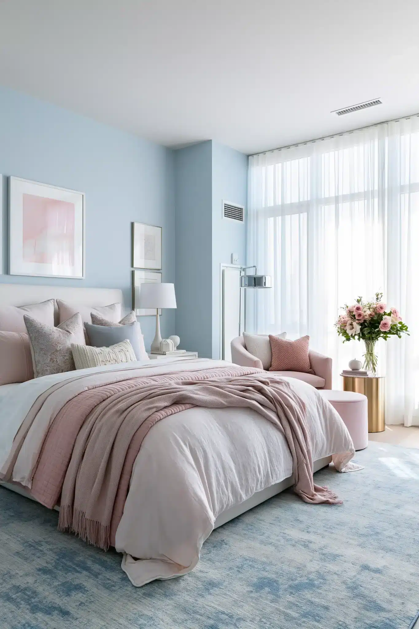 light blue and pink bedroom