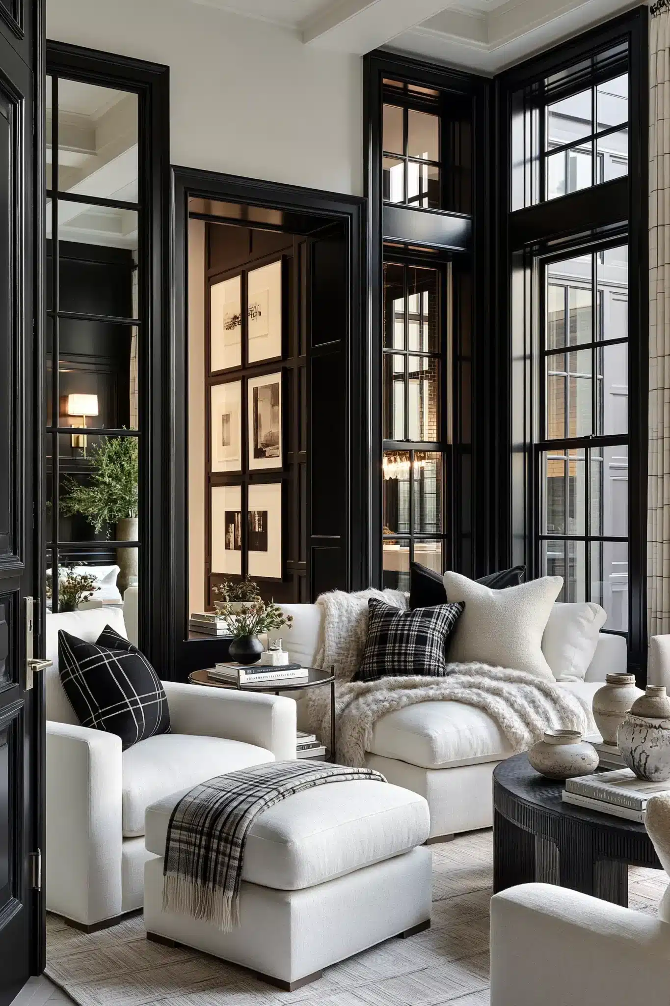 black and white living room decor