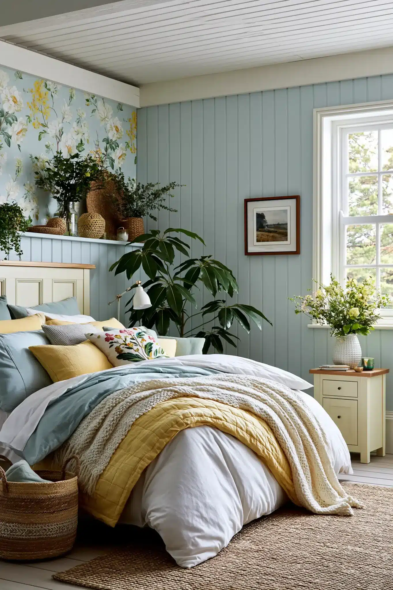 light blue and yellow bedroom