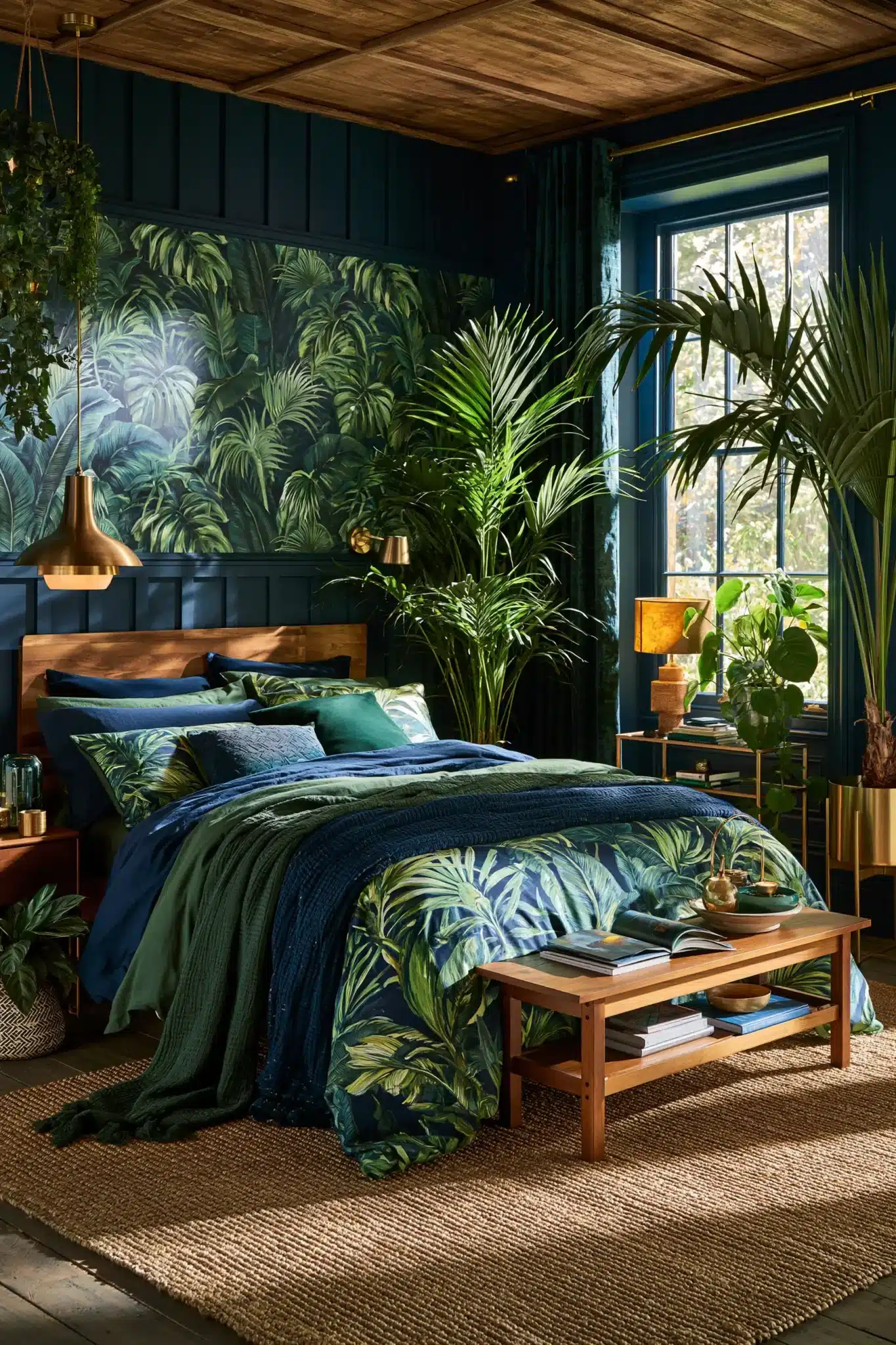 navy blue and green bedroom