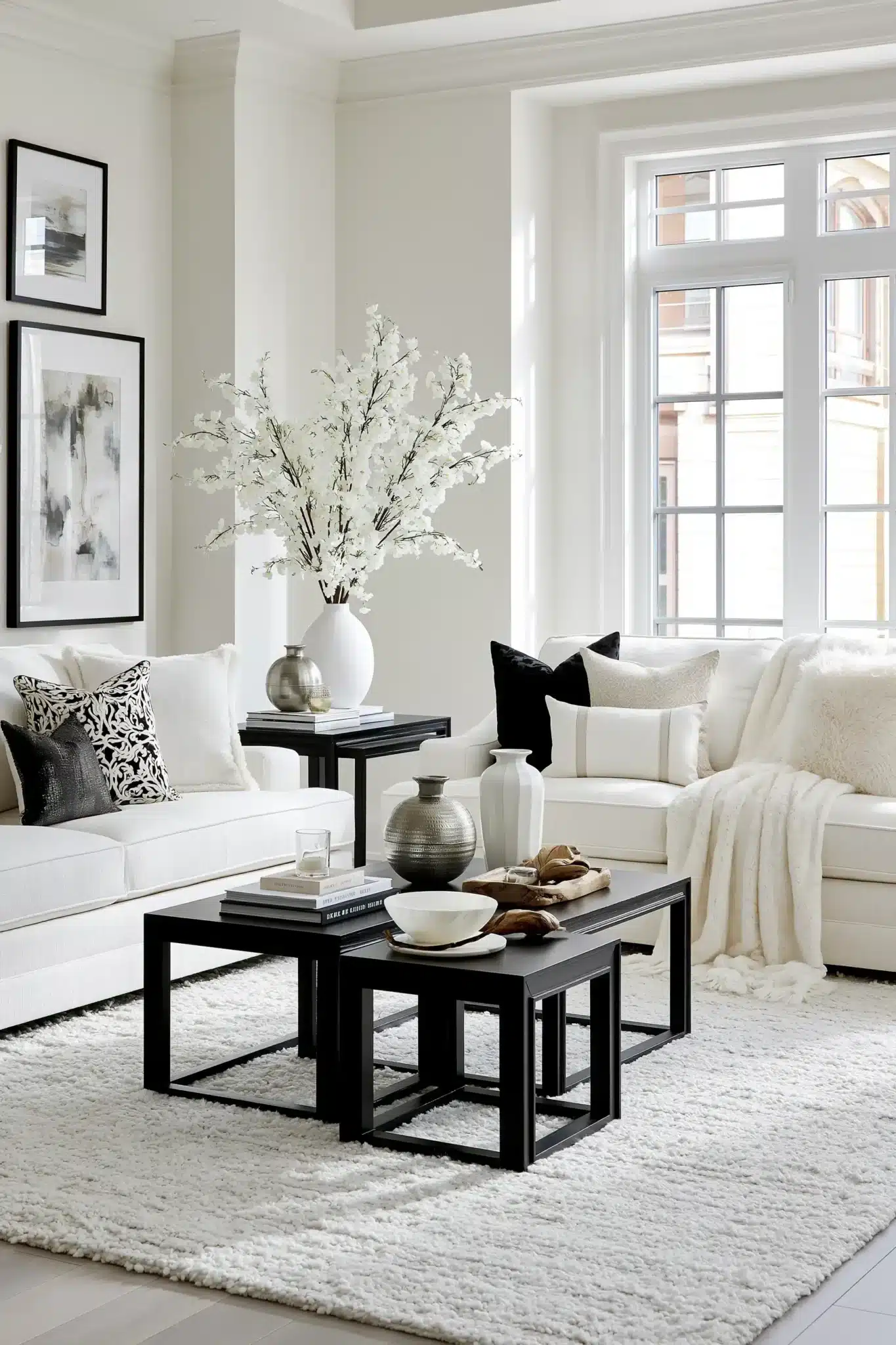 black and white living room decor