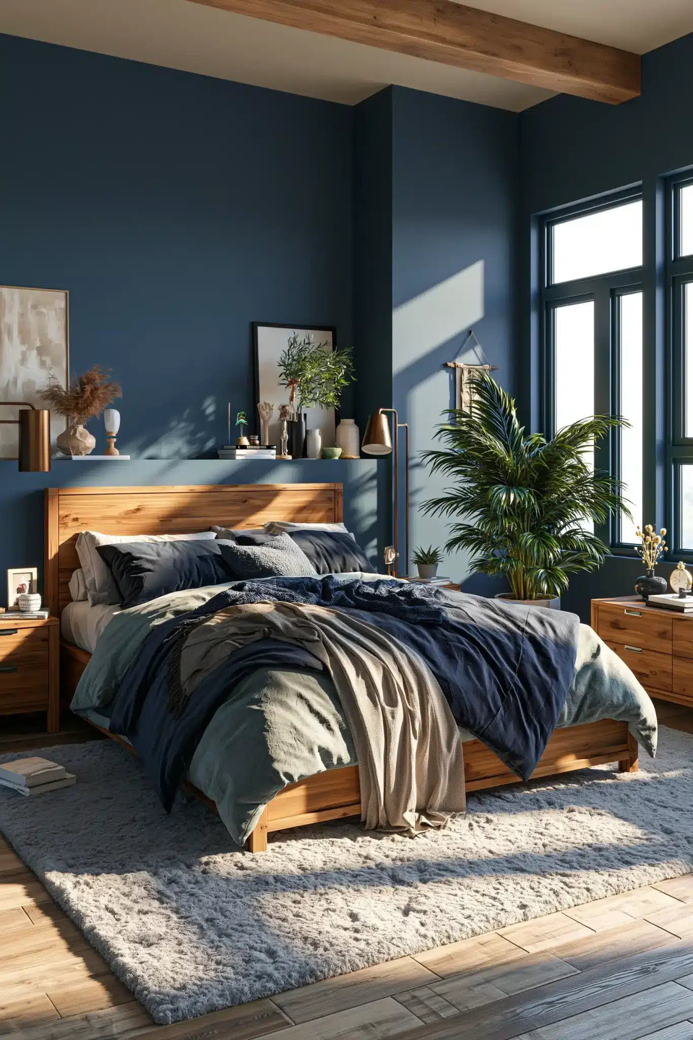navy blue and green bedroom