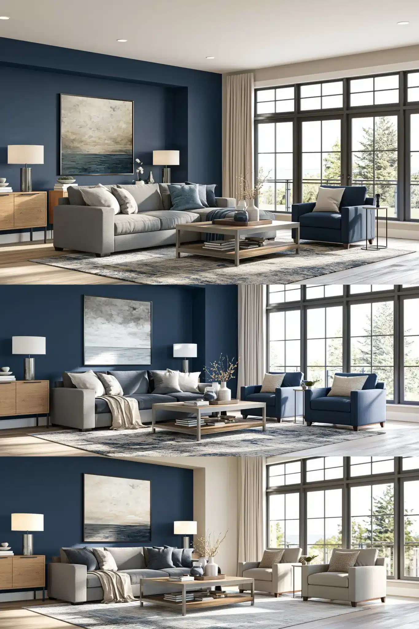 navy blue and grey living room