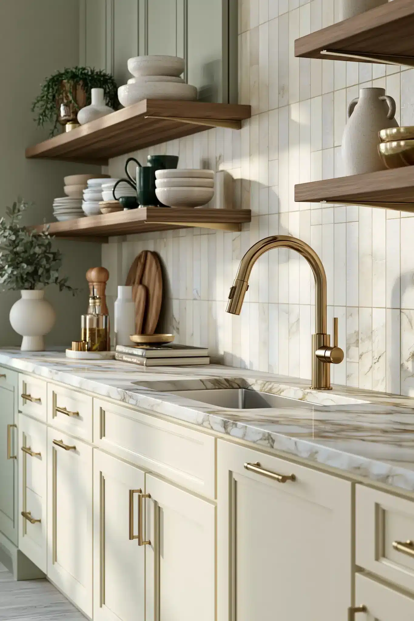 sage green and cream kitchen