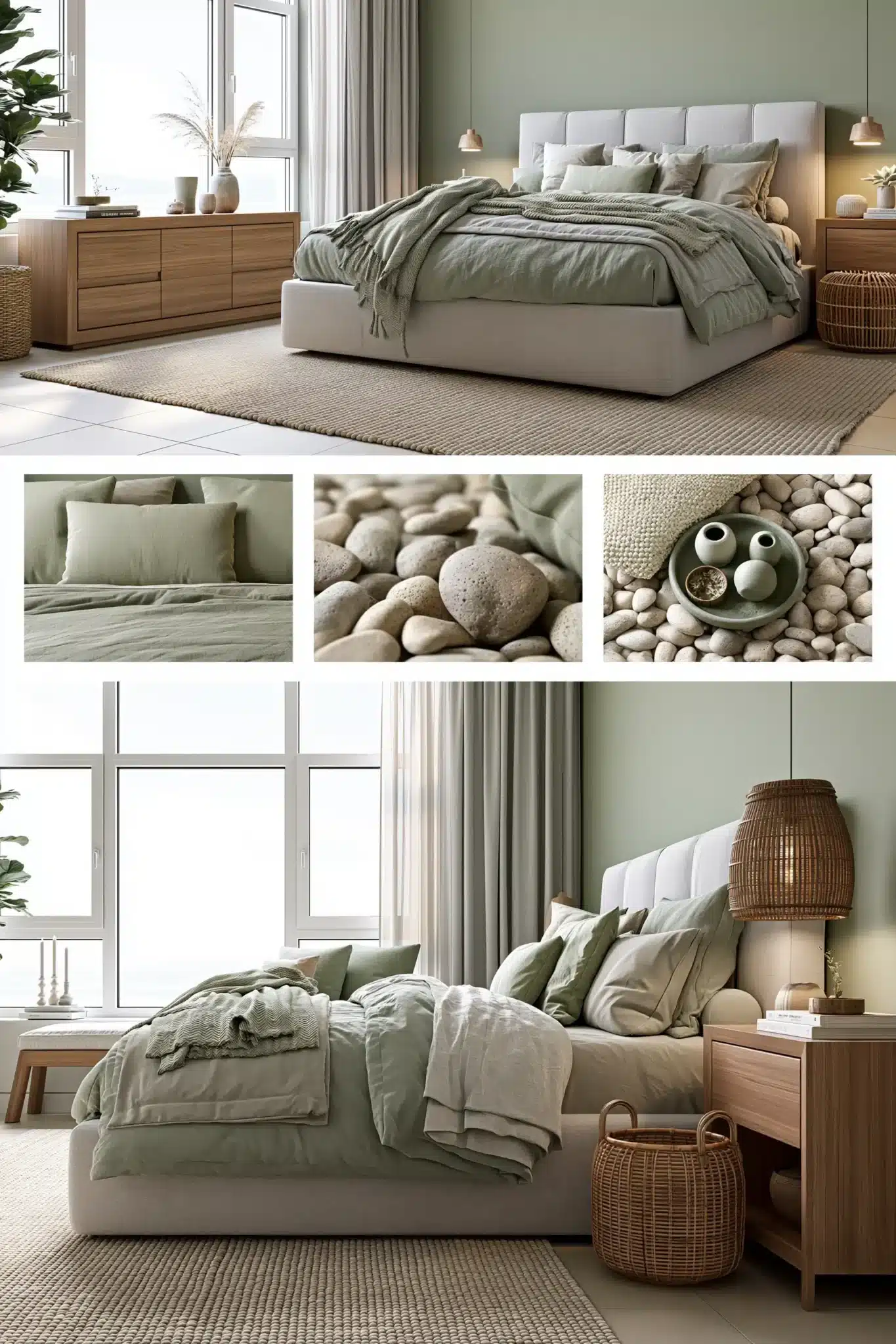 sage green and grey bedroom