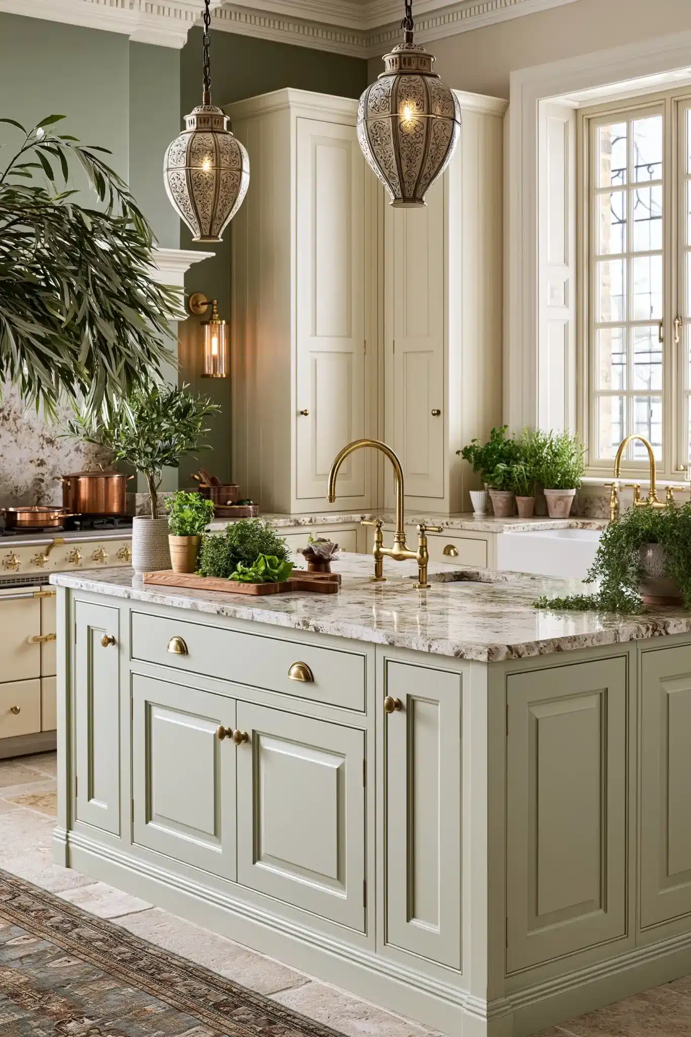 sage green and cream kitchen