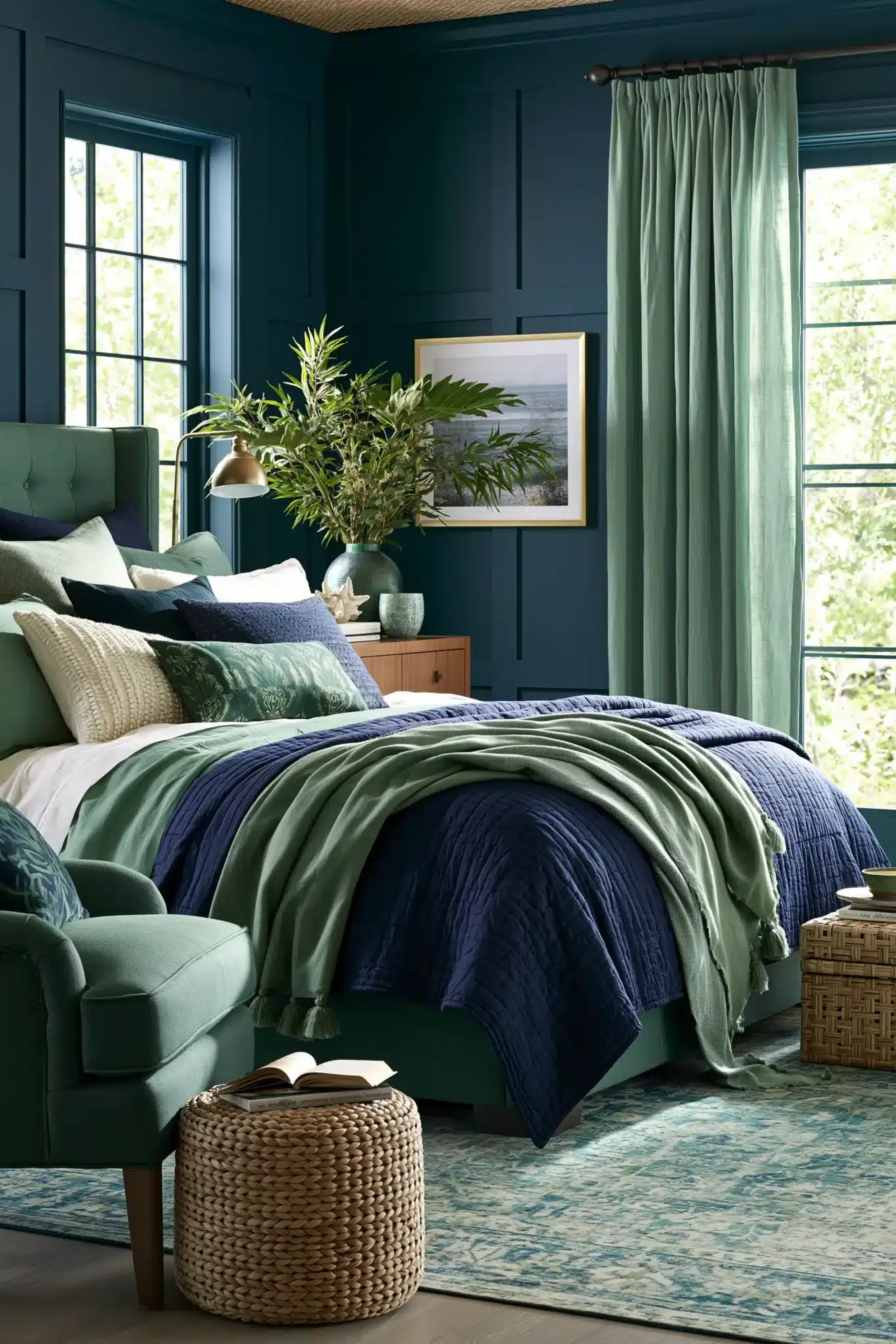 navy blue and green bedroom