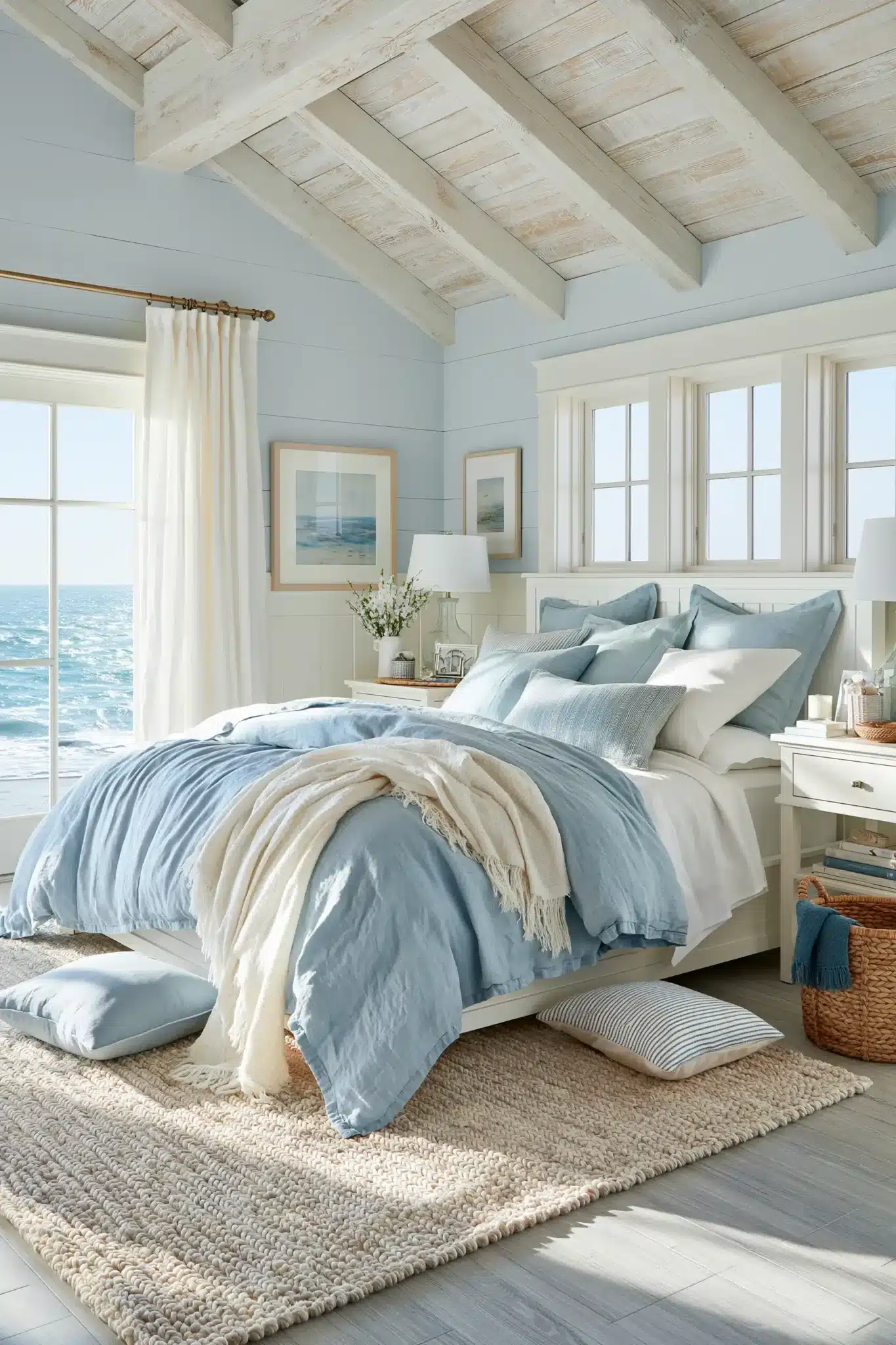 light blue and white bedroom