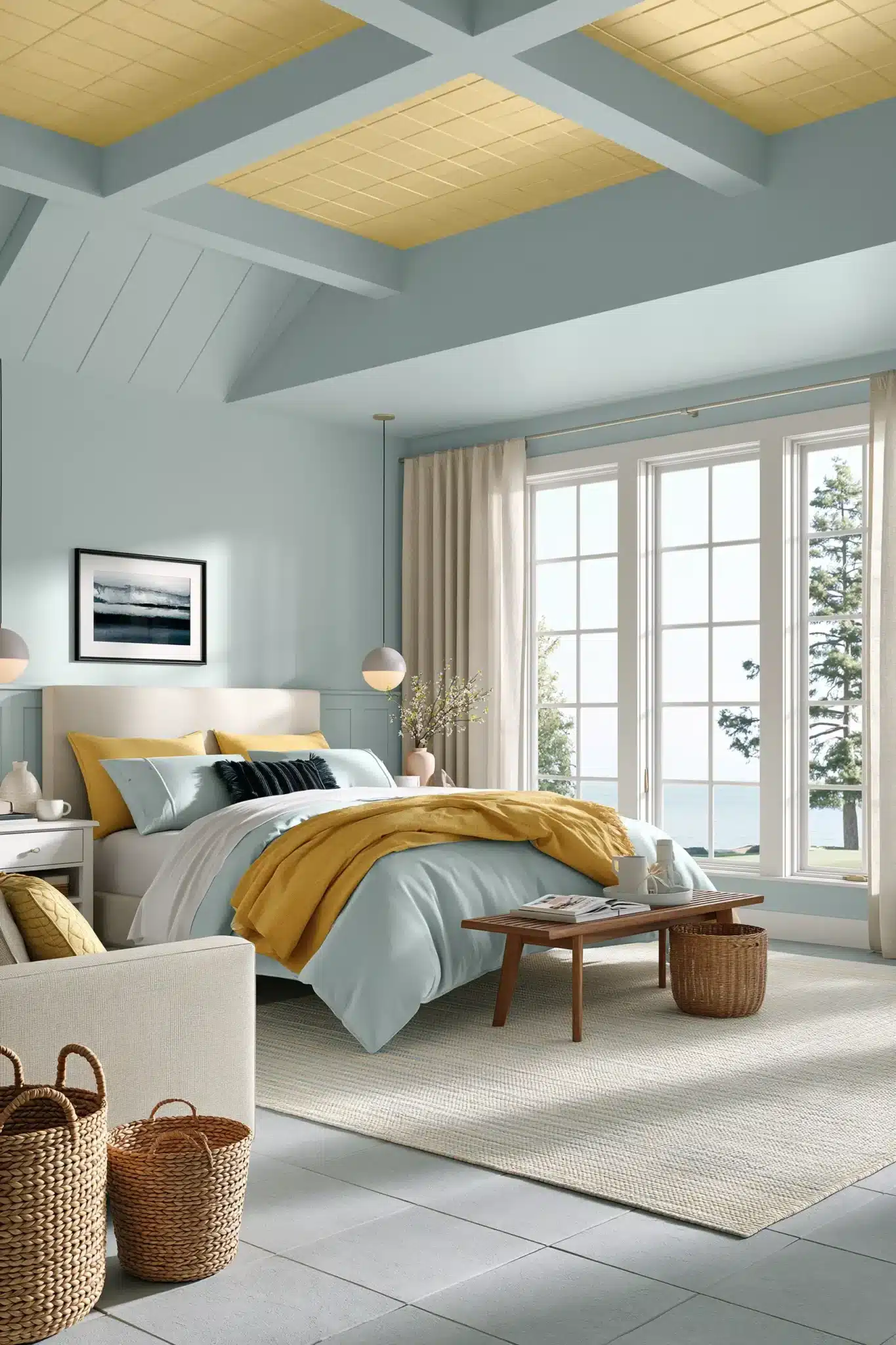 light blue and yellow bedroom