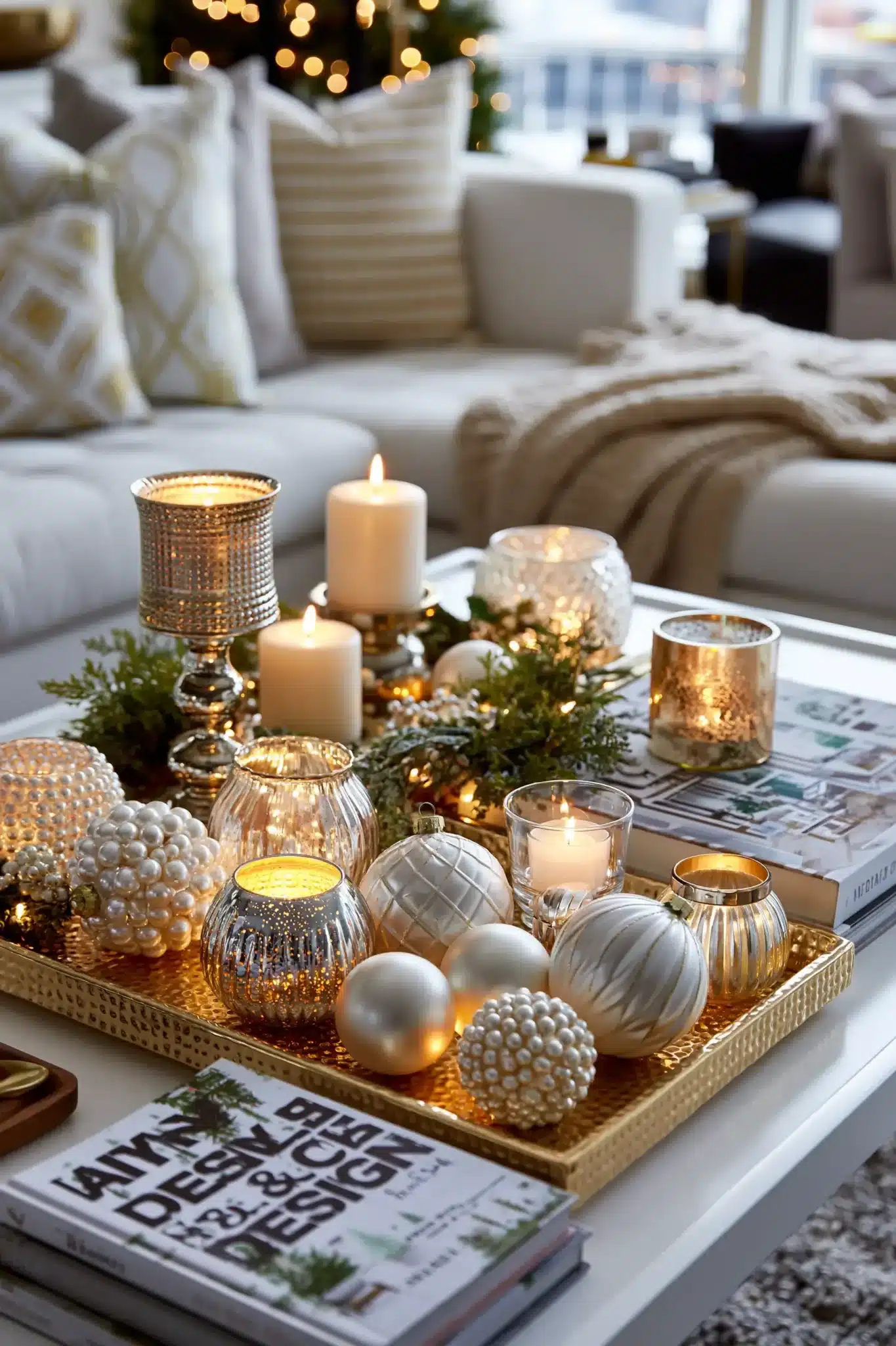 white and gold christmas decor