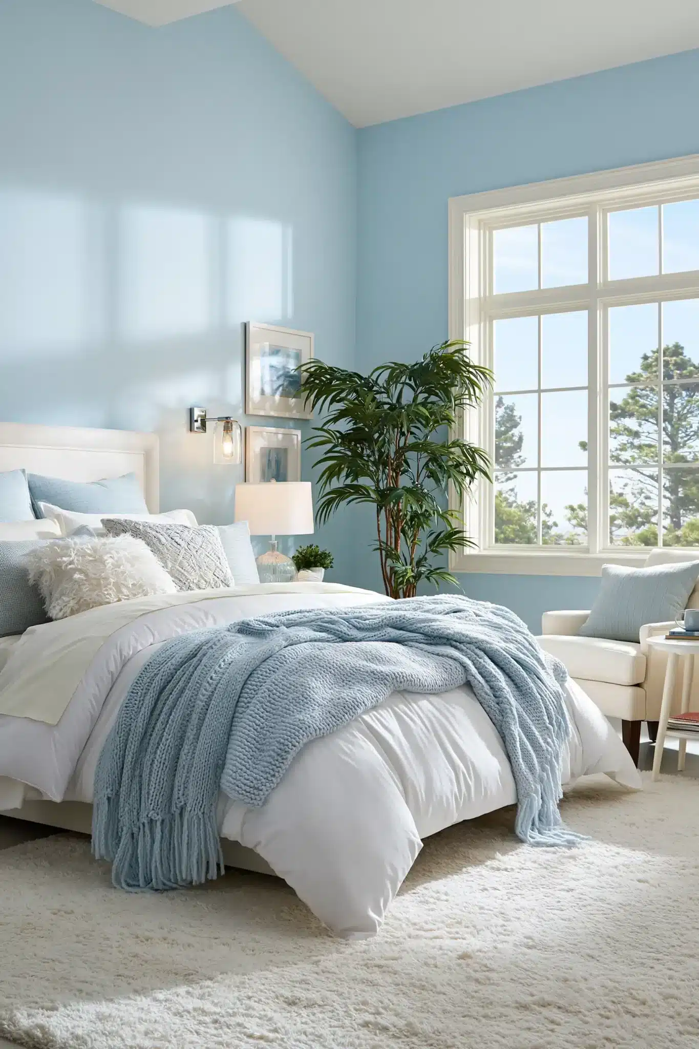 light blue and white bedroom