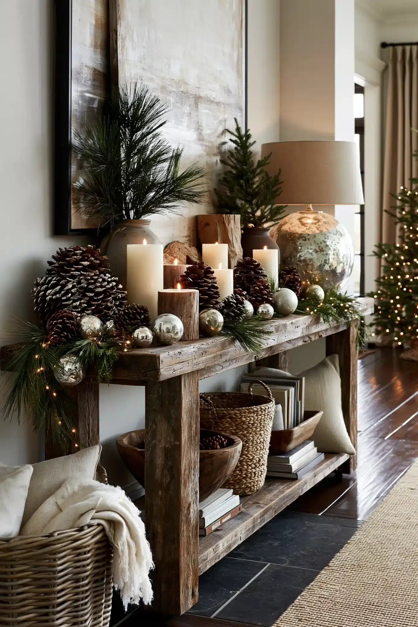 christmas entryway table decor