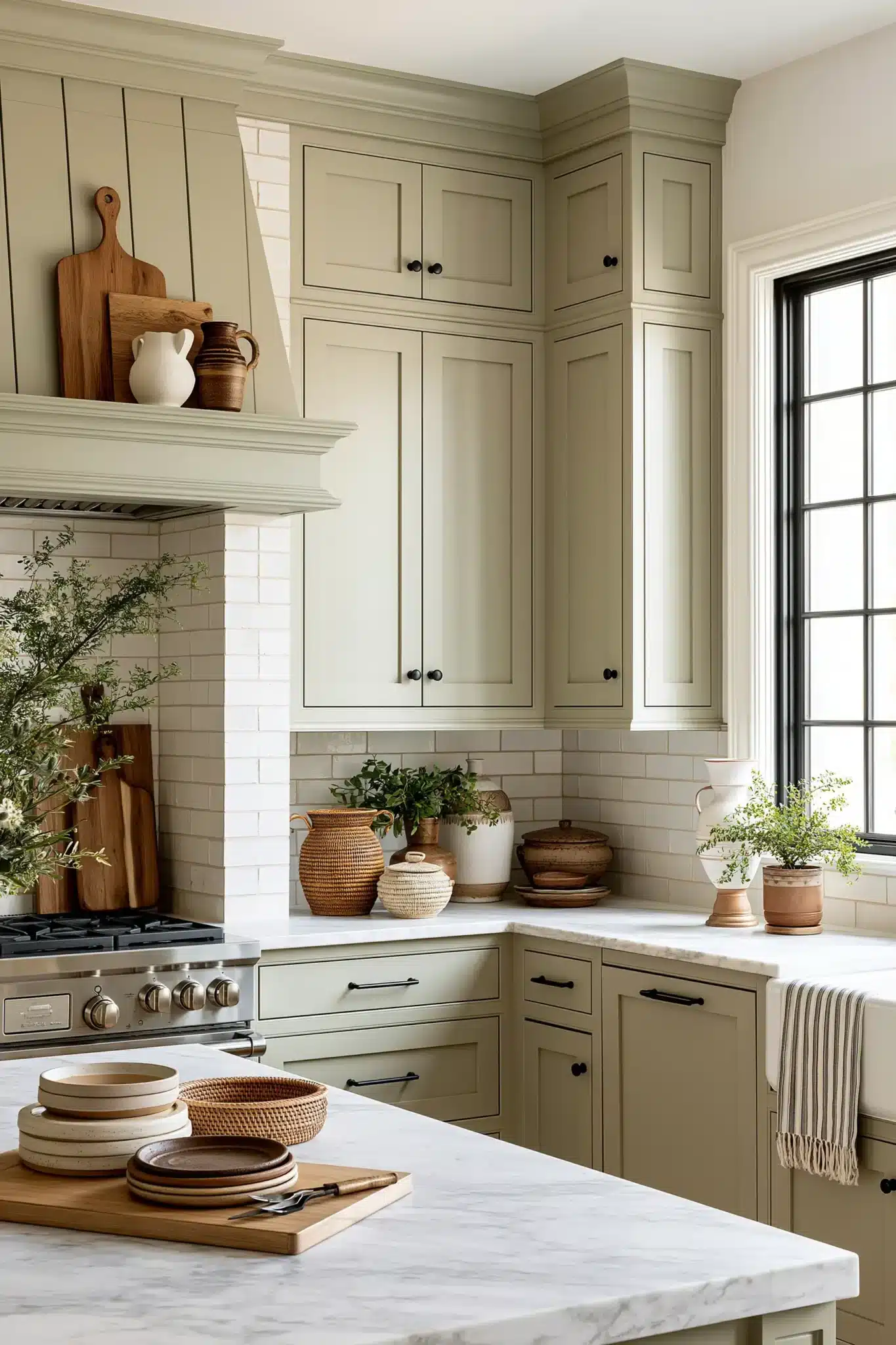 sage green and cream kitchen