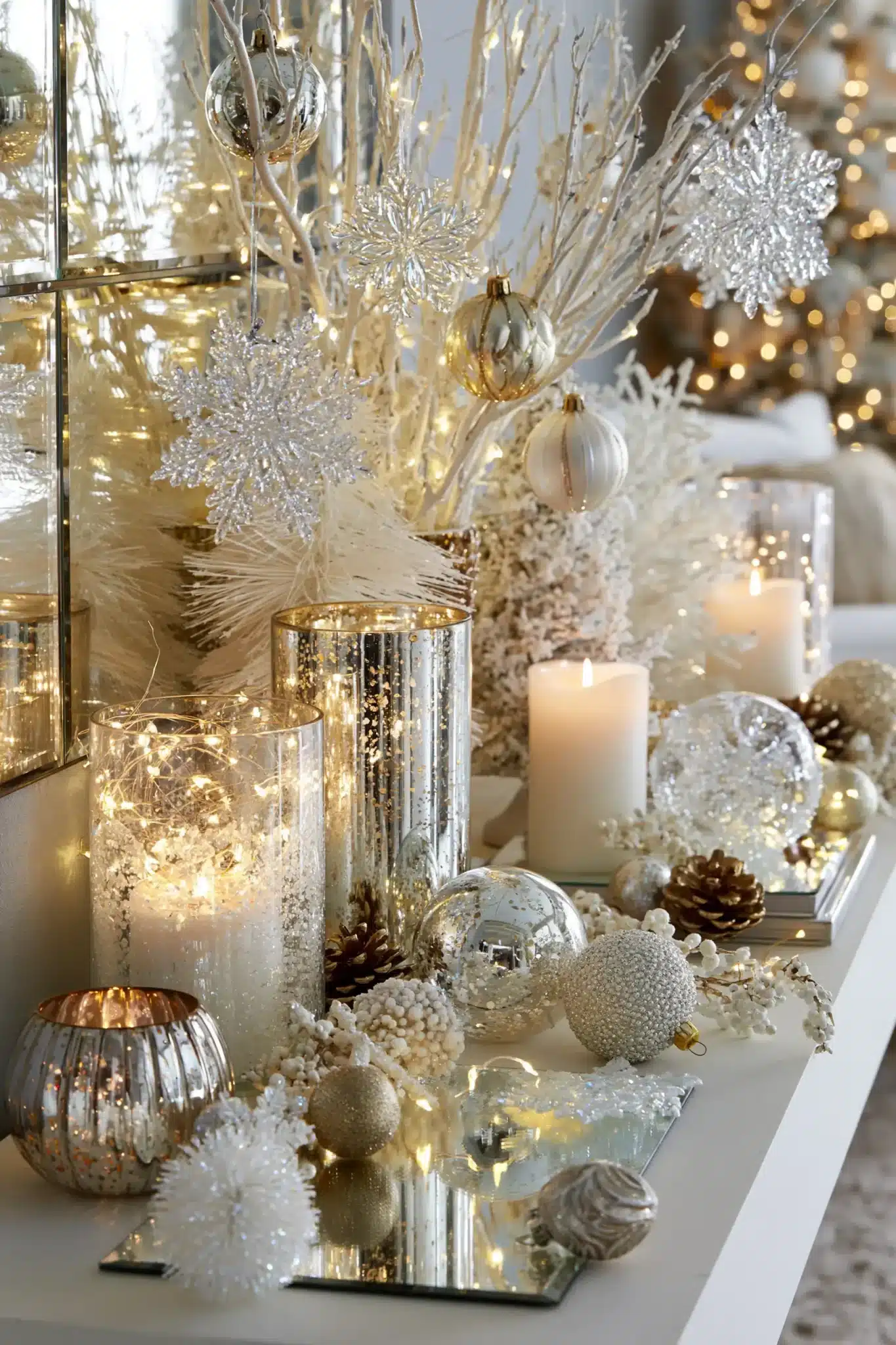 white and gold christmas decor
