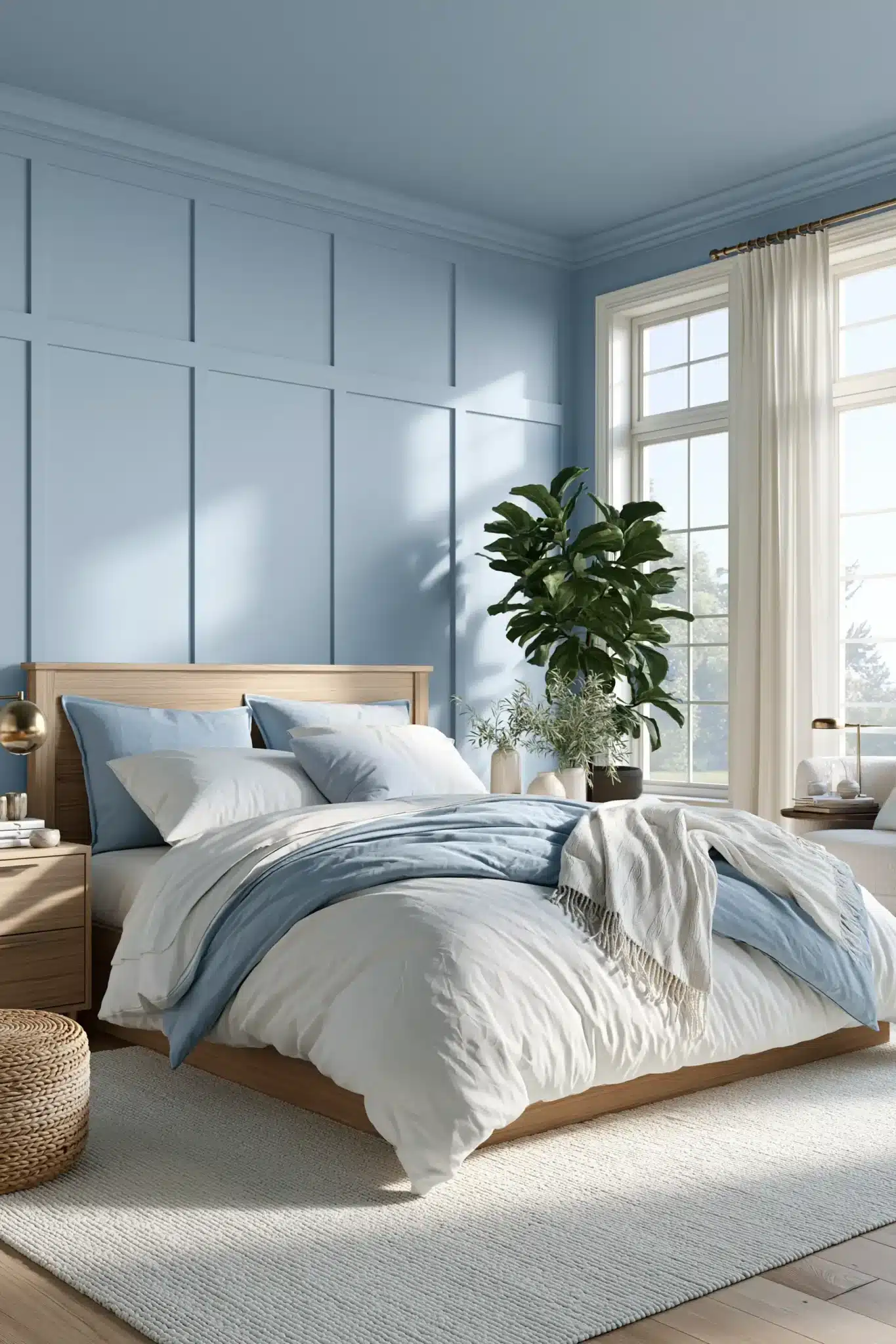 light blue and white bedroom
