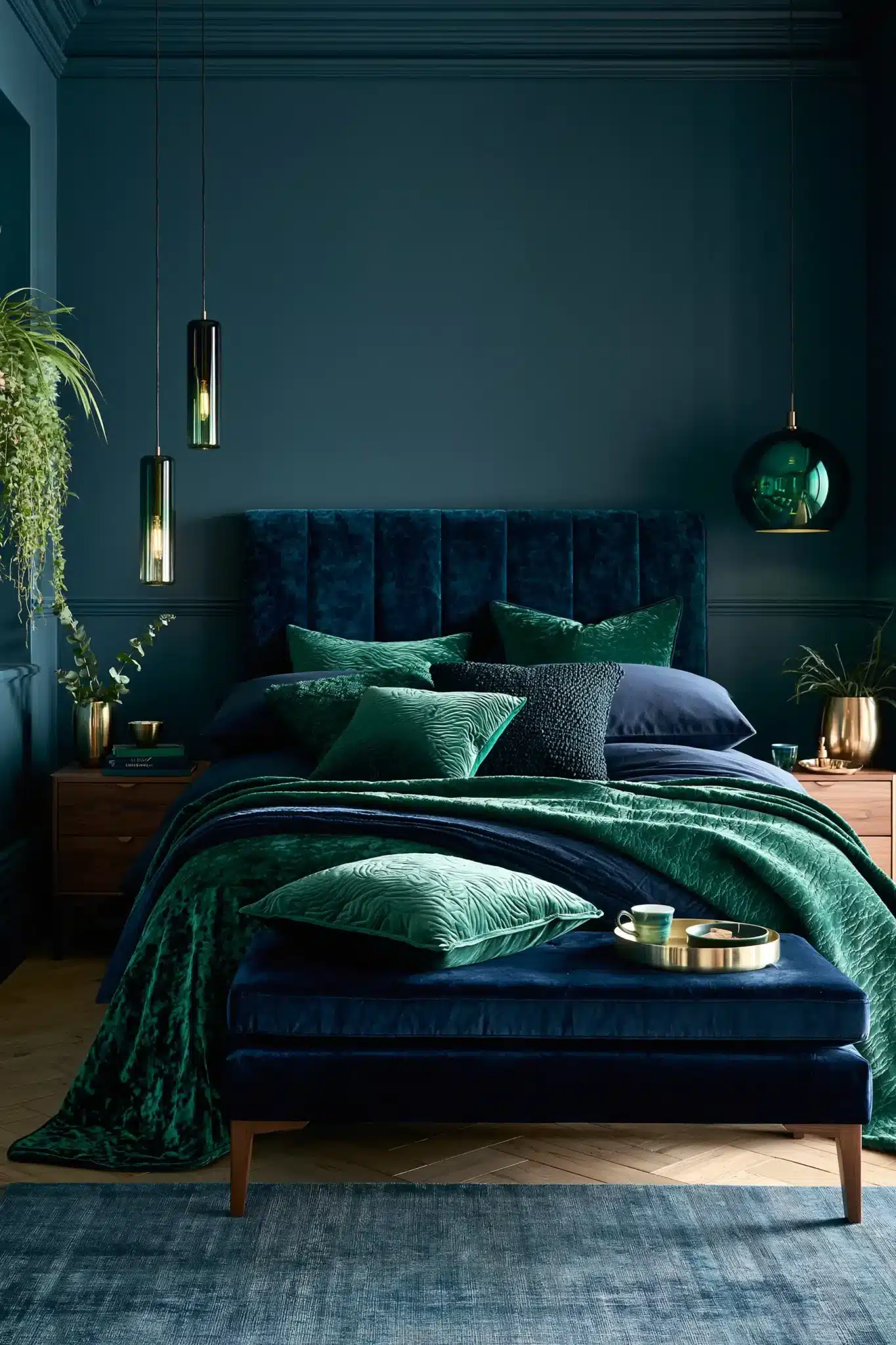navy blue and green bedroom