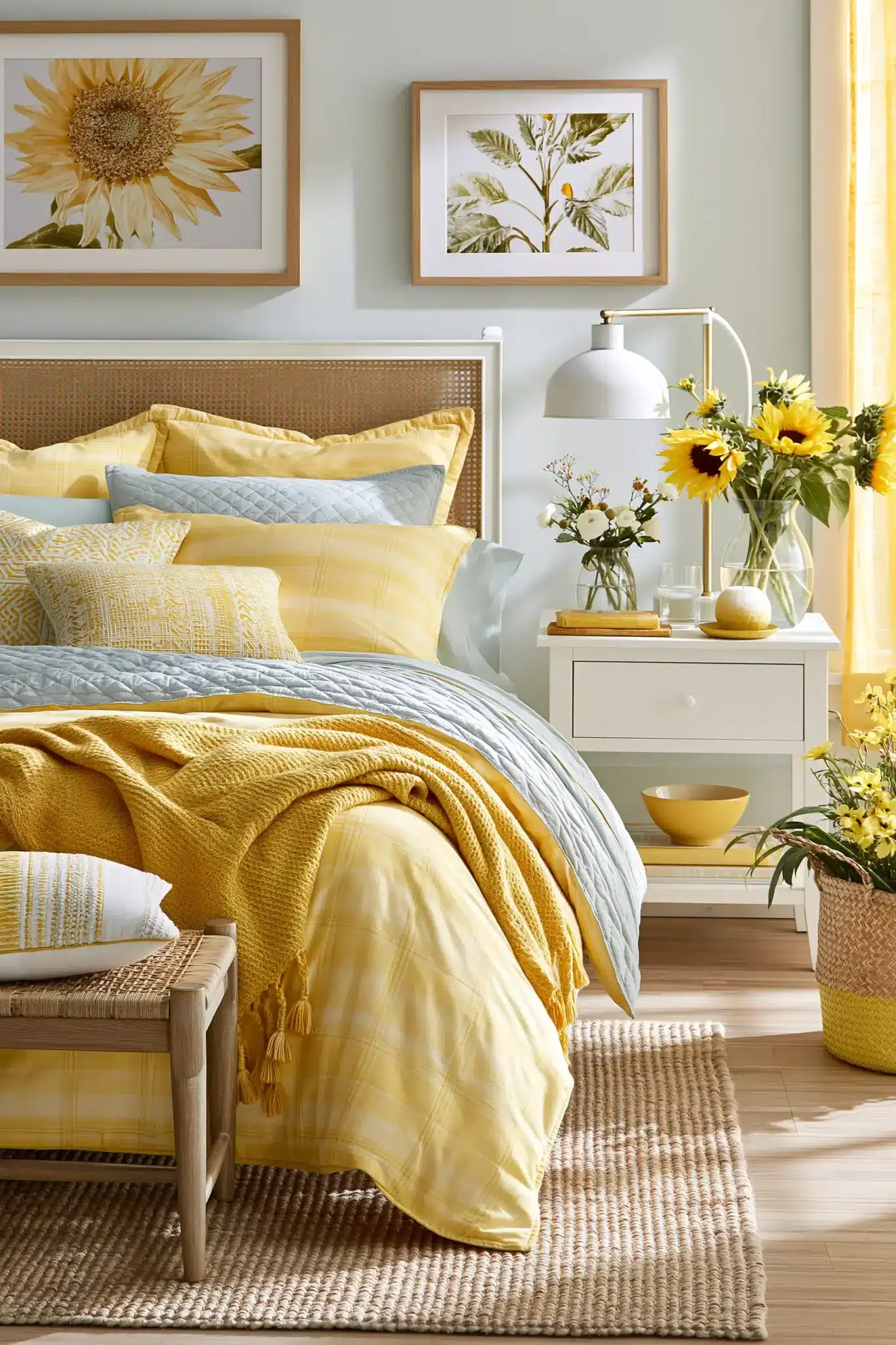 light blue and yellow bedroom