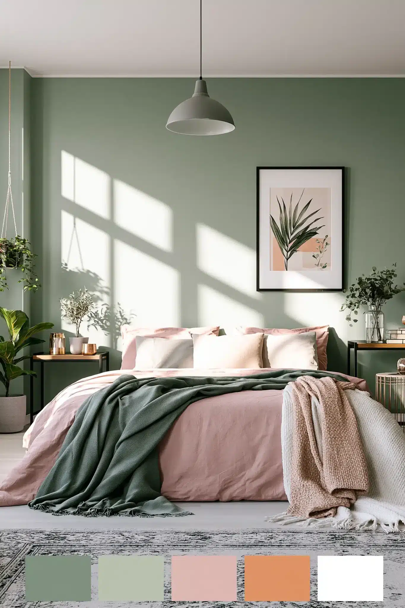 sage green and blush bedroom