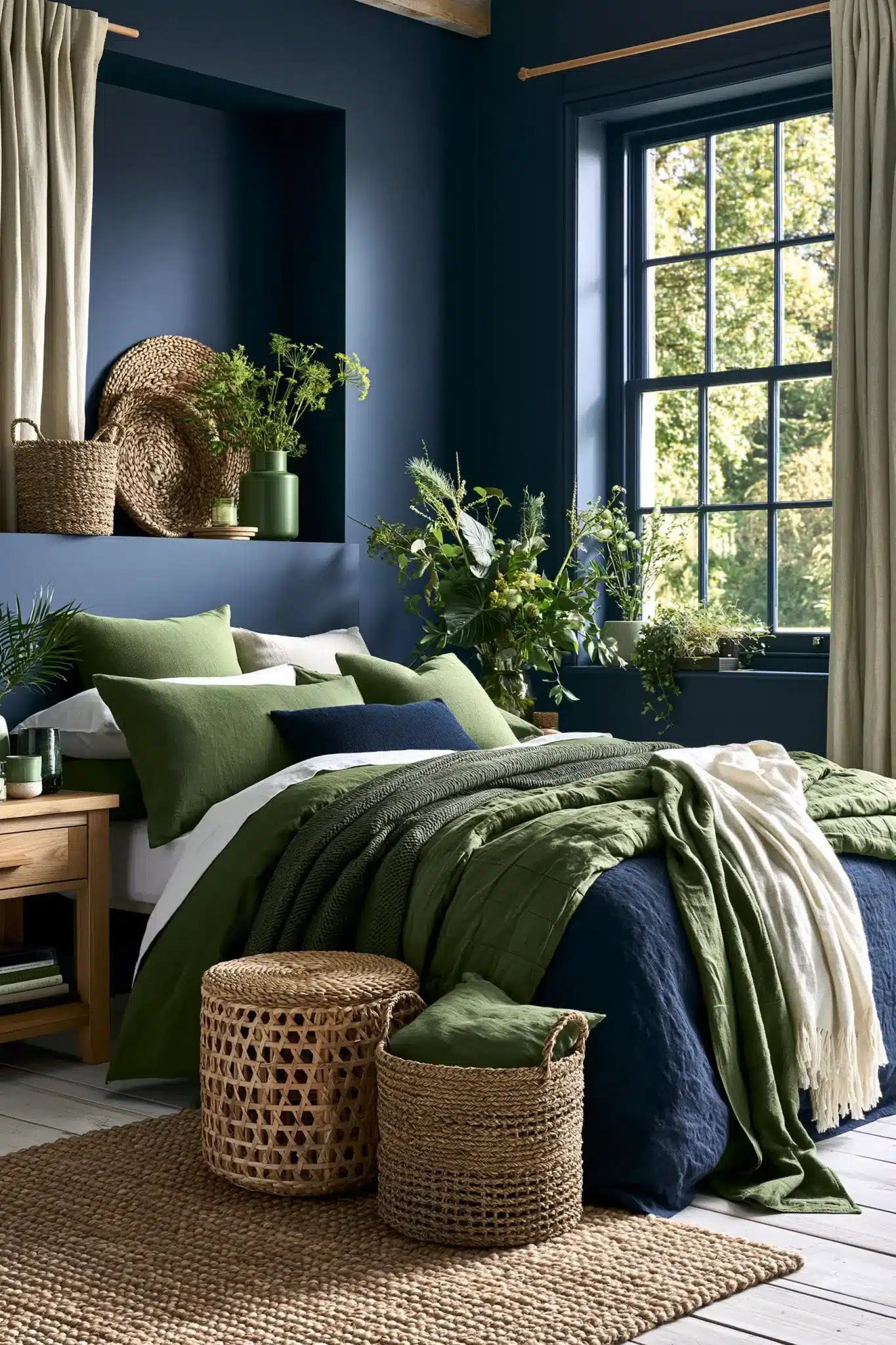 navy blue and green bedroom