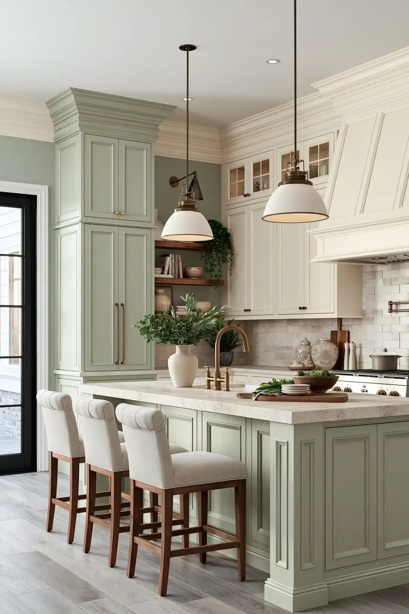 sage green and cream kitchen