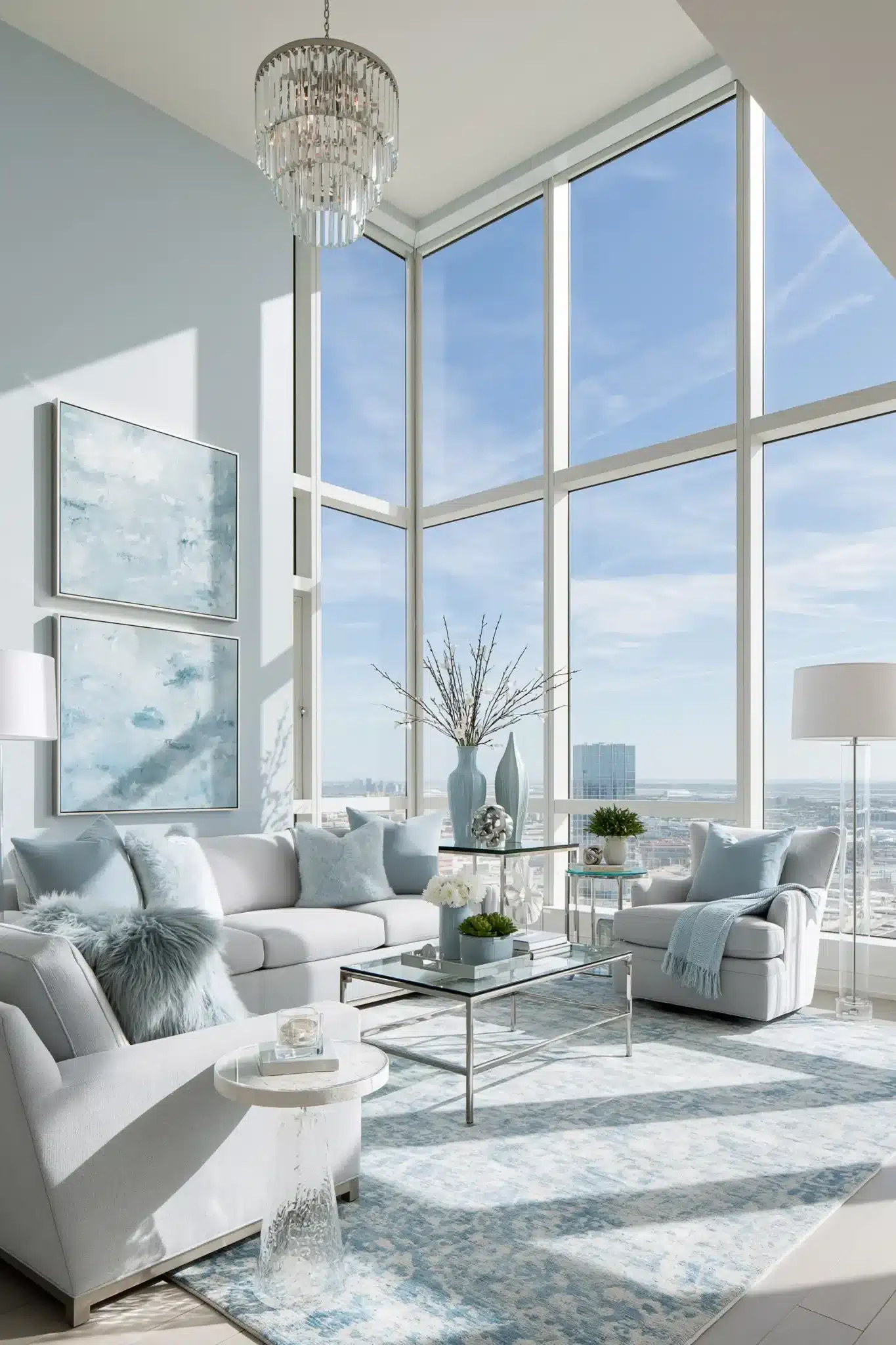 light blue and grey living room