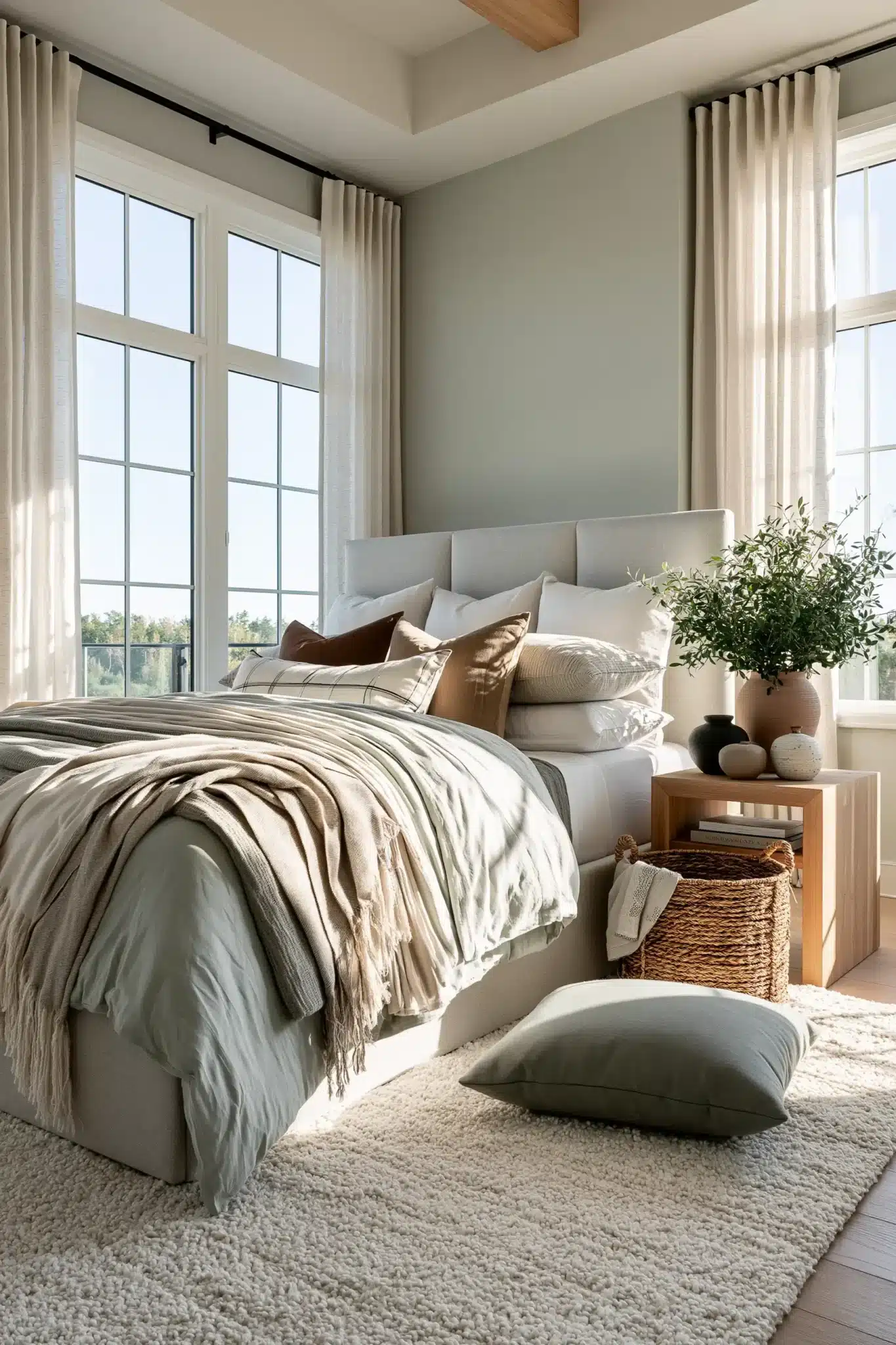 sage green and grey bedroom