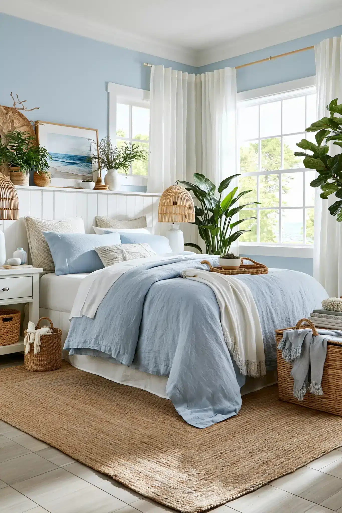 light blue and white bedroom