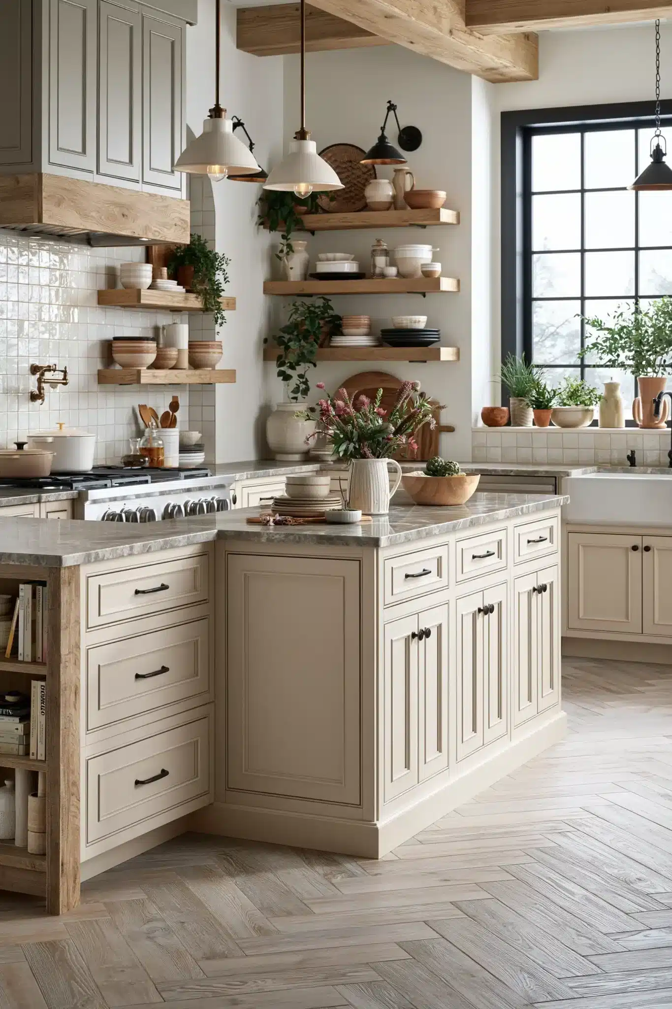sage green and cream kitchen