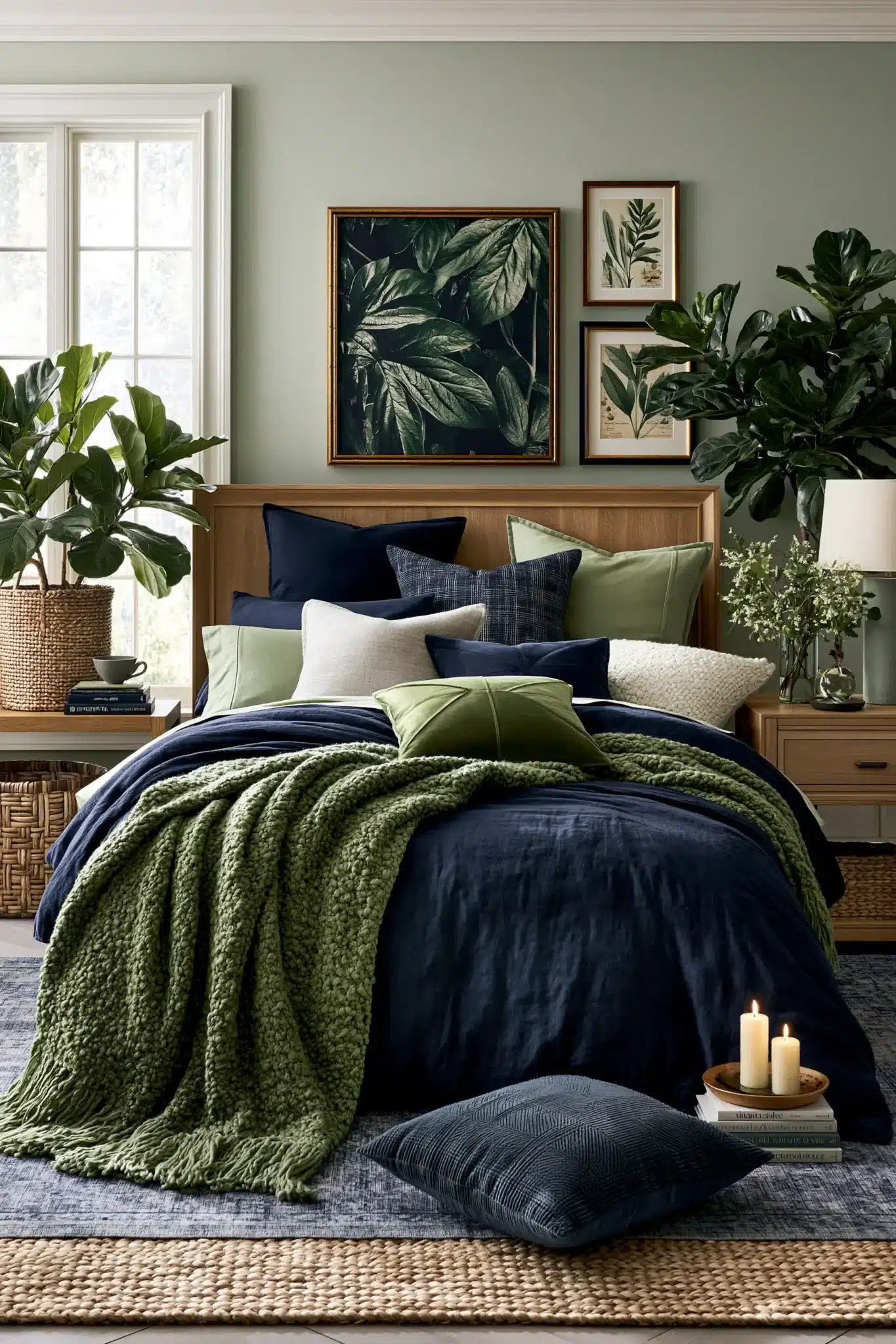 navy blue and green bedroom