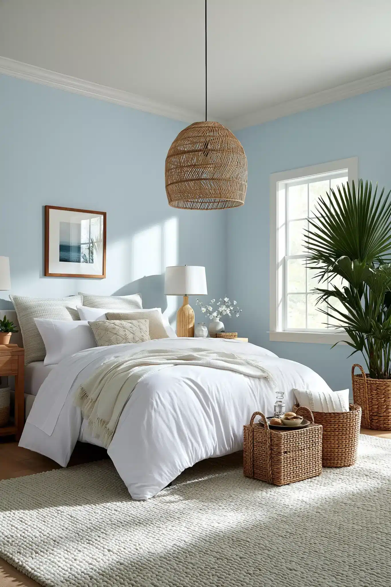 light blue and white bedroom