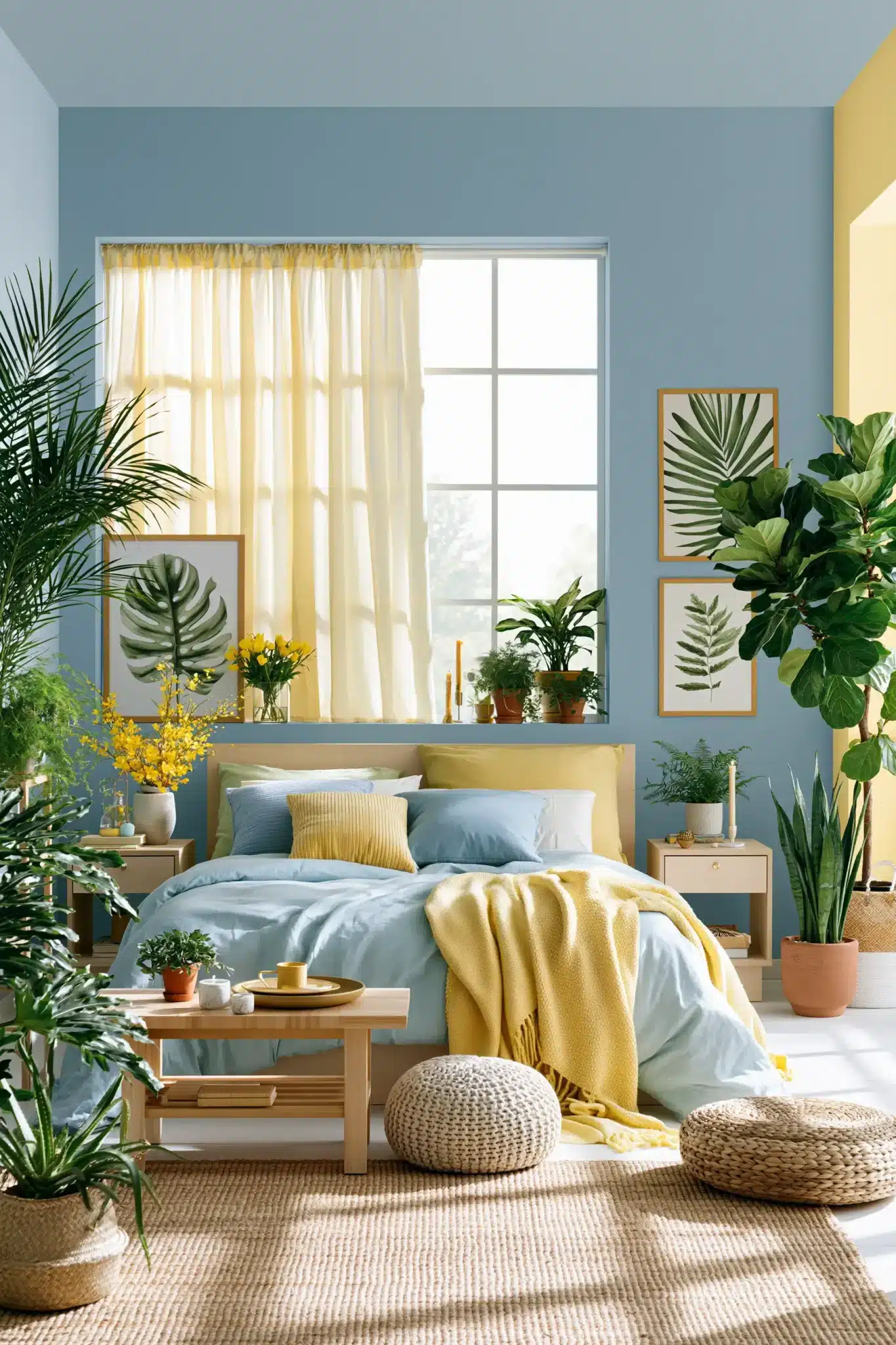 light blue and yellow bedroom