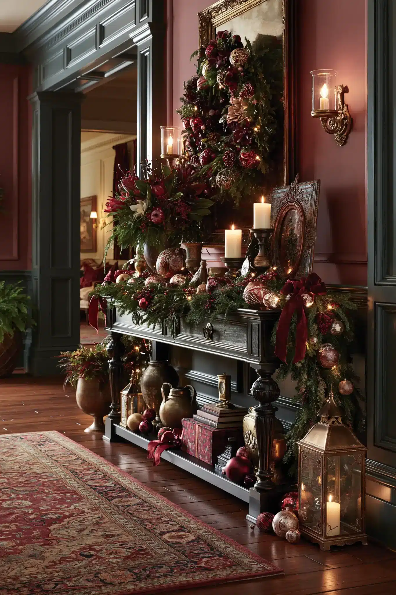 christmas entryway table decor