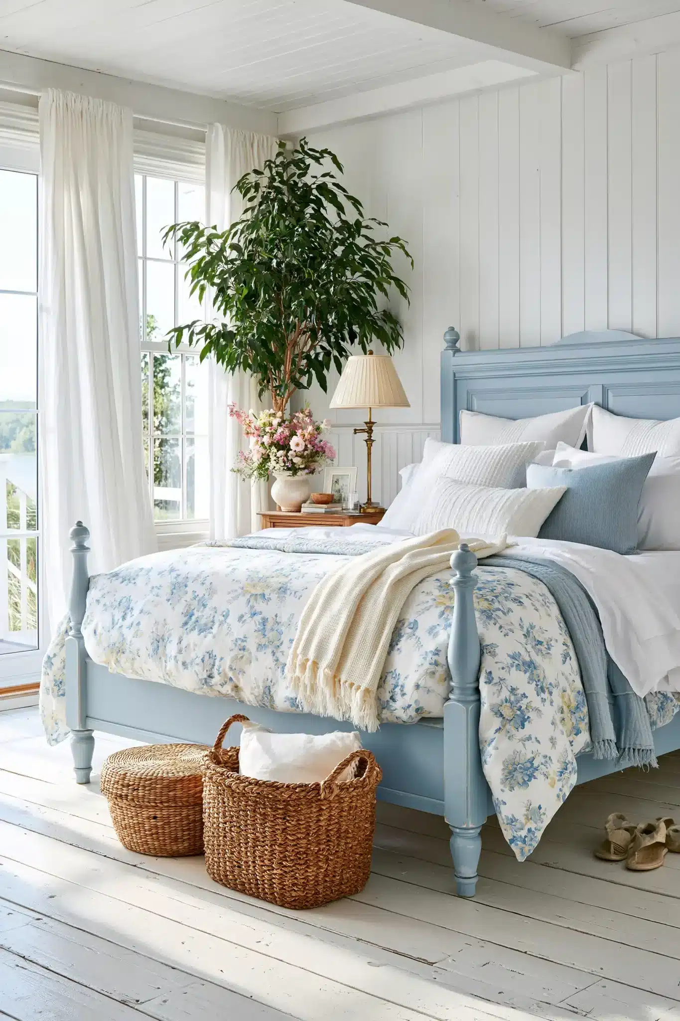 light blue and white bedroom