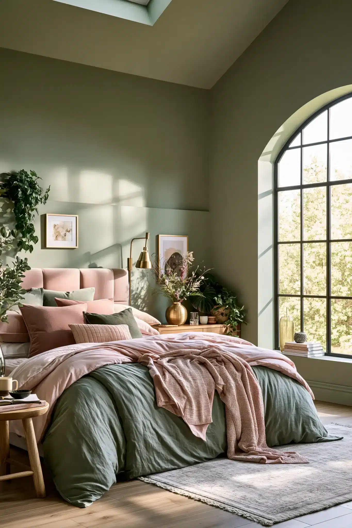 sage green and blush bedroom