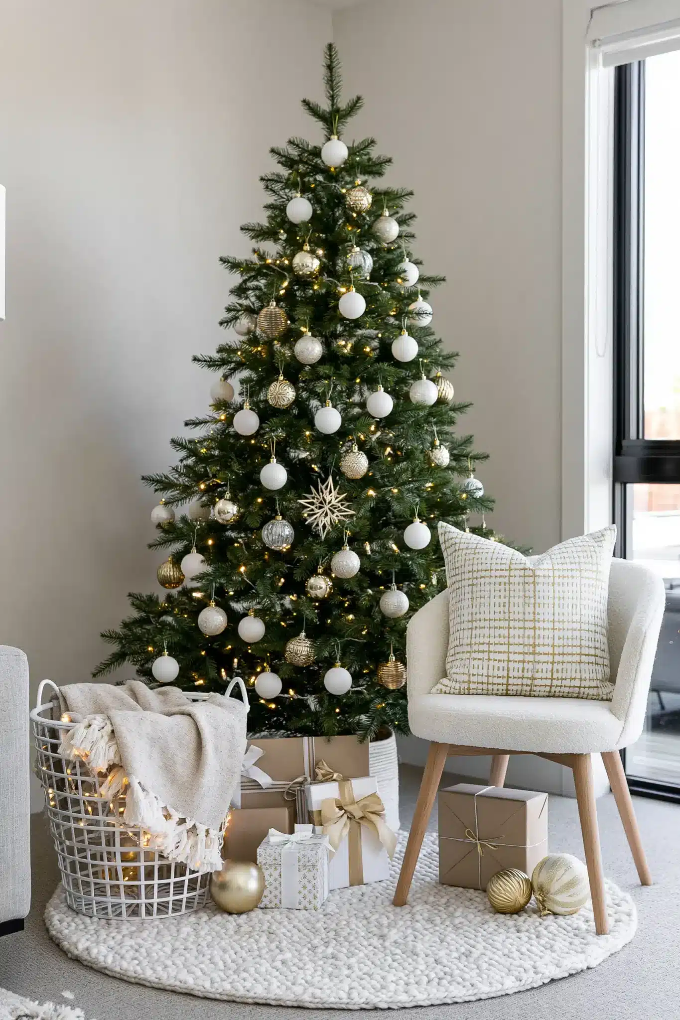 white and gold christmas decor