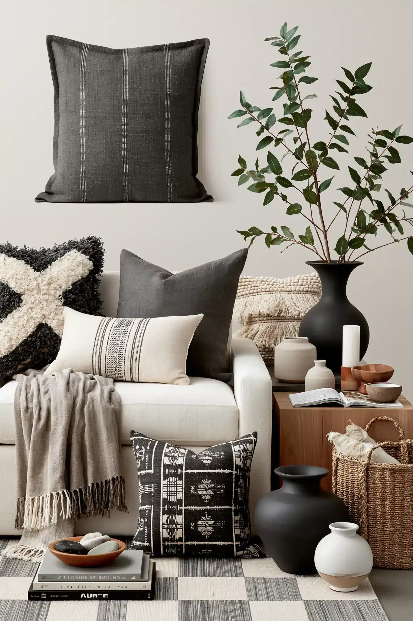 black and white living room decor