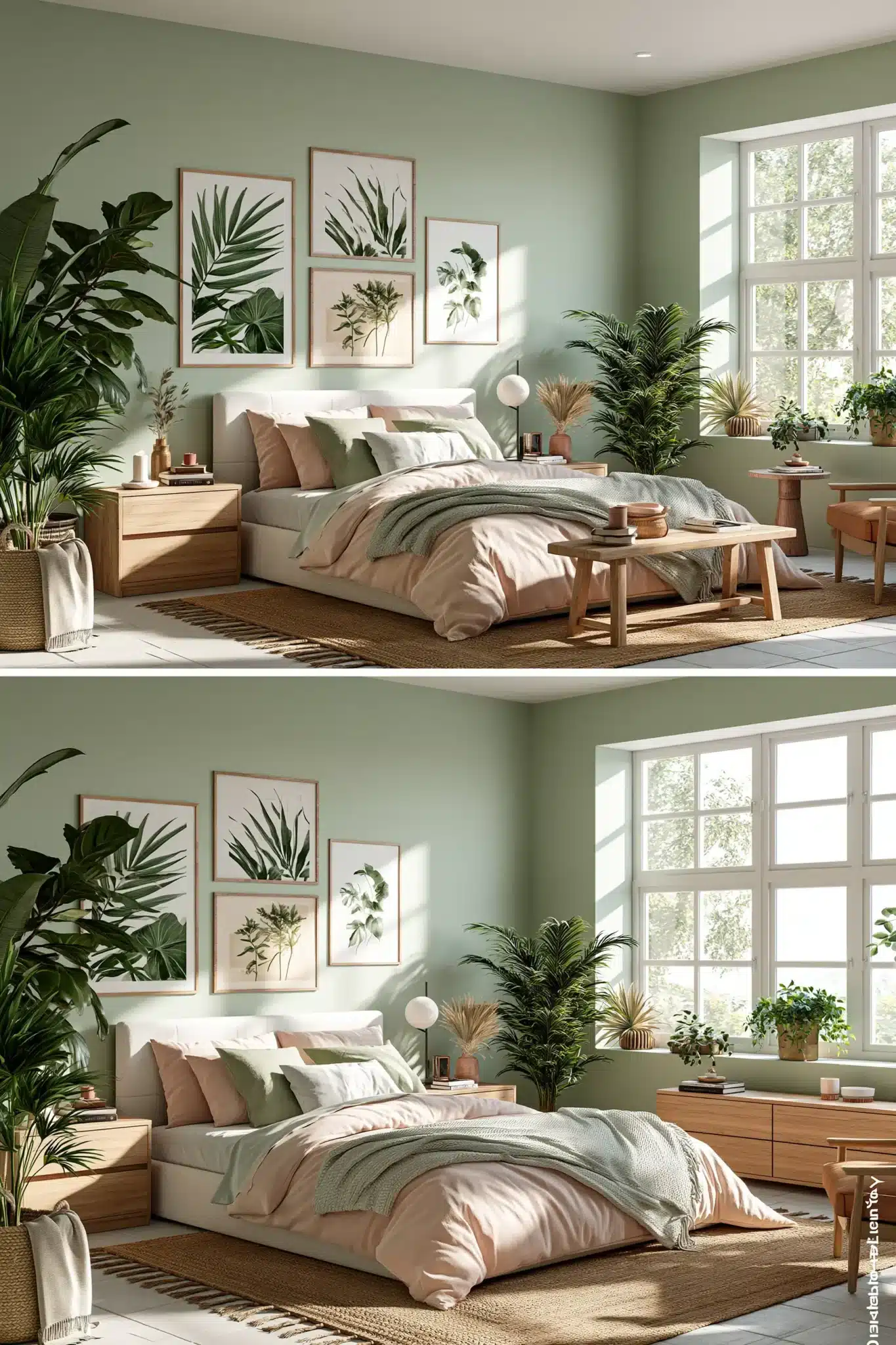 sage green and blush bedroom