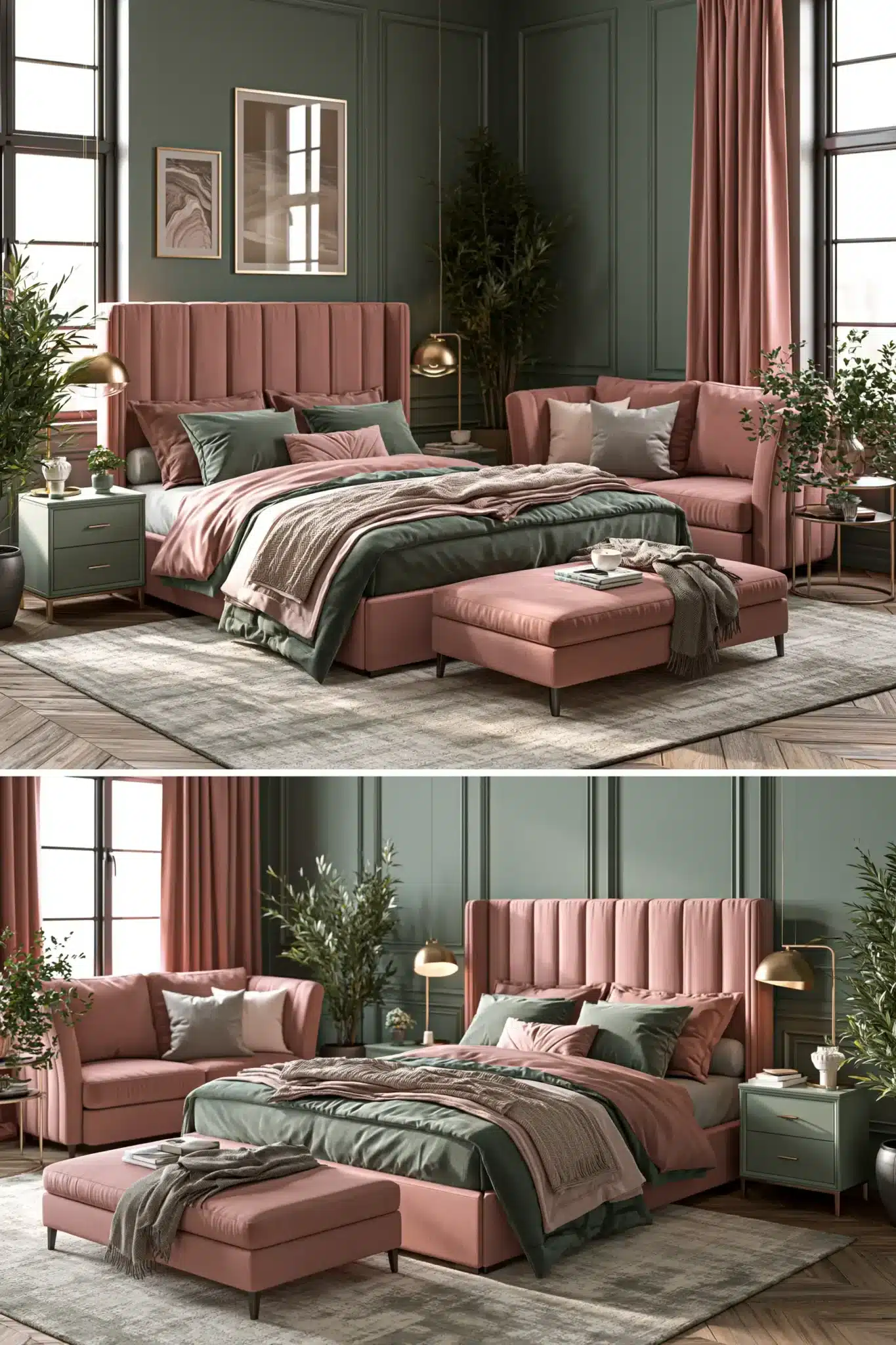 sage green and blush bedroom