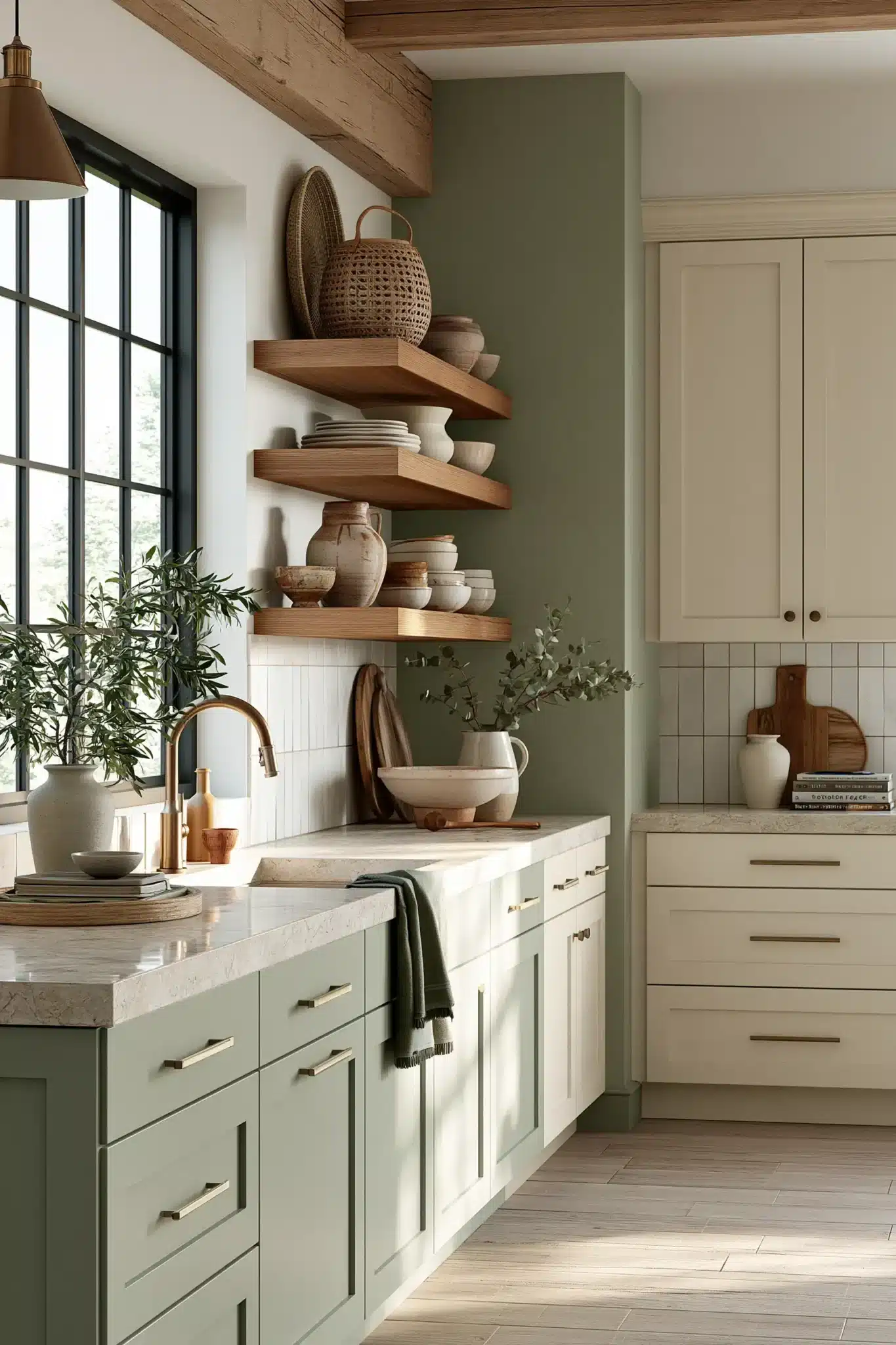 sage green and cream kitchen